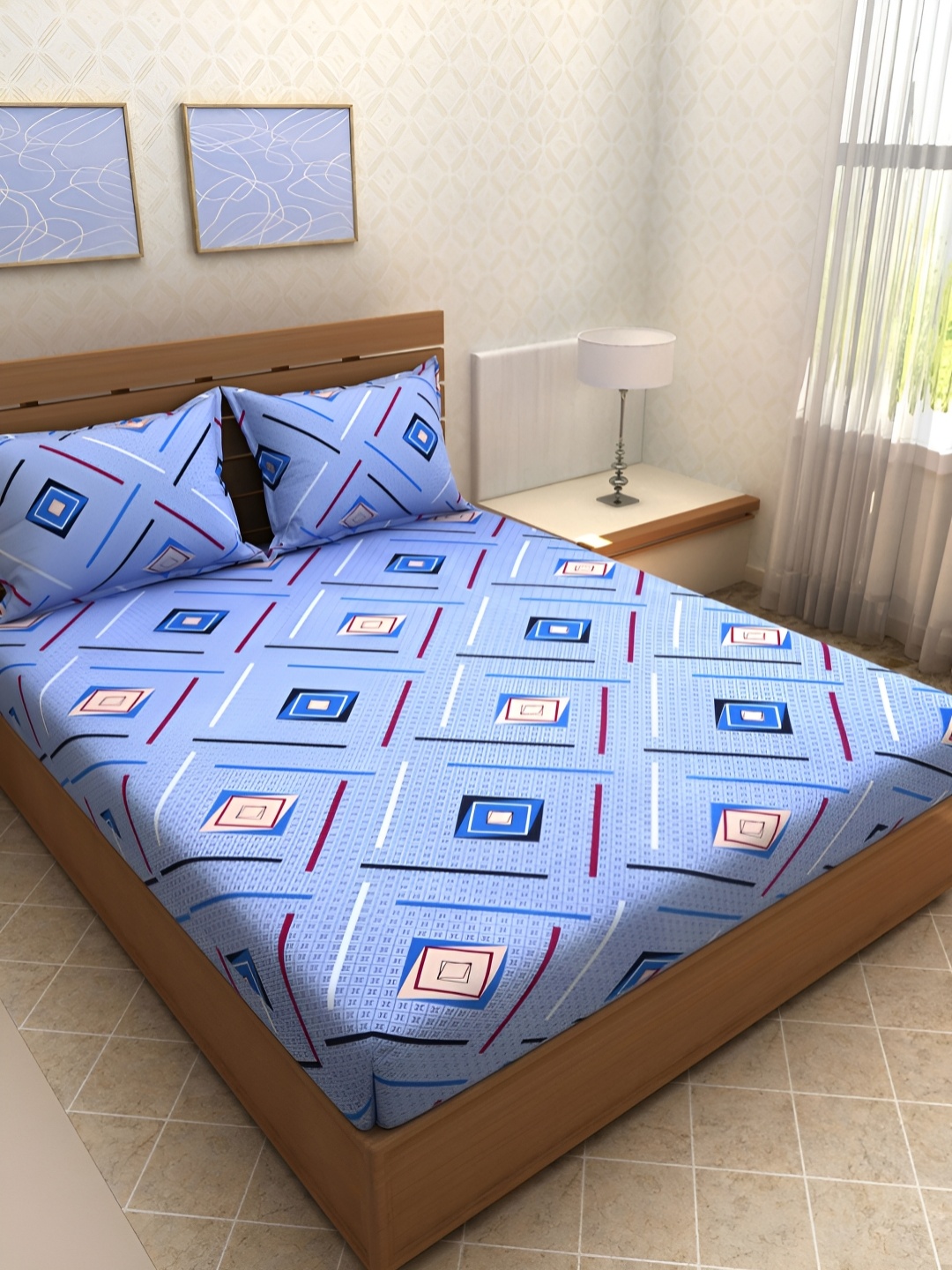 Aura Blue Geometric 160 TC Microfiber Double Queen Bedsheet With 2 Pillow Covers
Aura Blue Geometric 160 TC Microfiber Double Queen Bedsheet With 2 Pillow Covers
