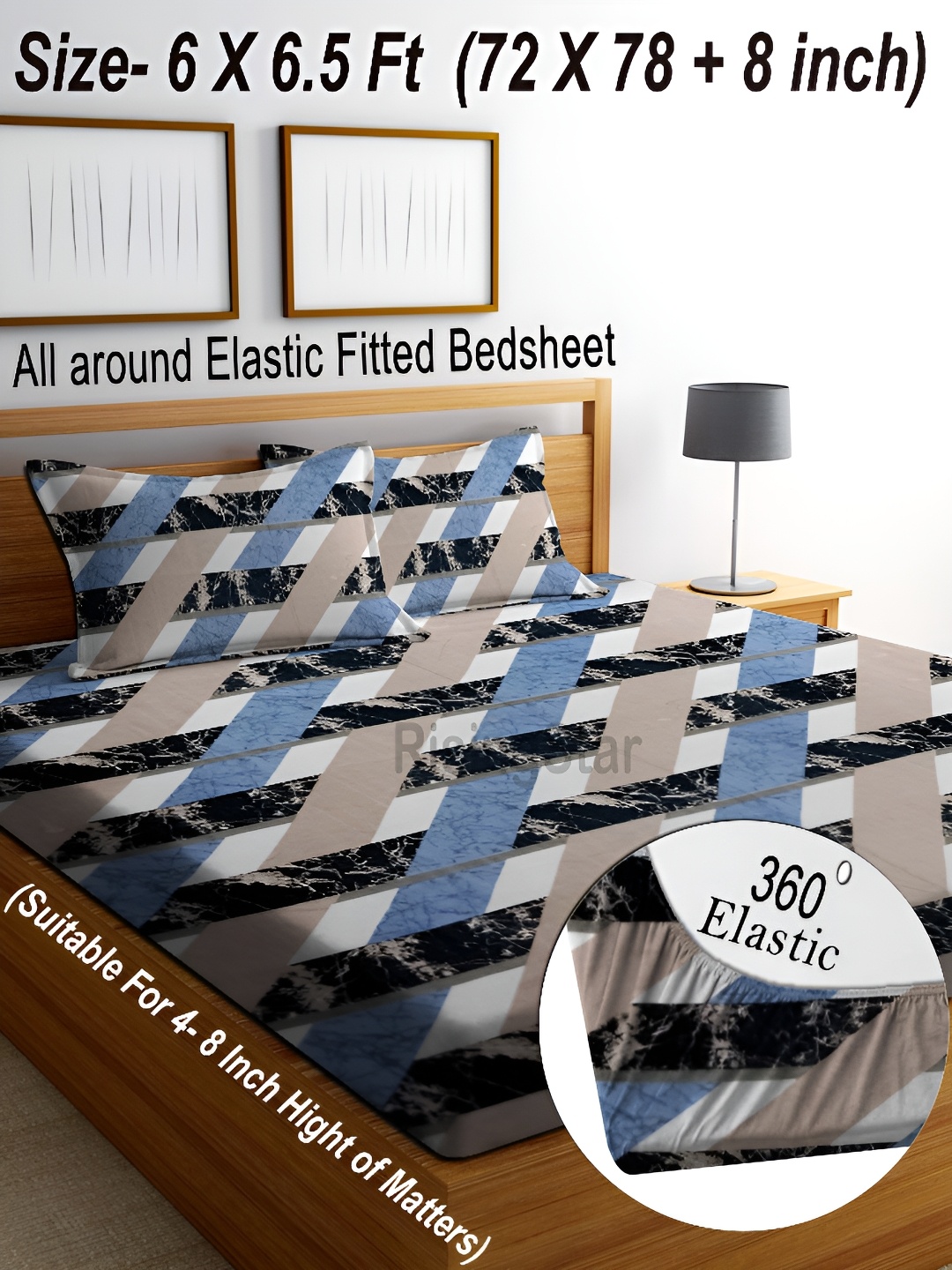 RISING STAR Blue & Beige Geometric Cotton 350 TC Fitted King Bedsheet With 2 Pillow Covers
RISING STAR Blue & Beige Geometric Cotton 350 TC Fitted King Bedsheet With 2 Pillow Covers