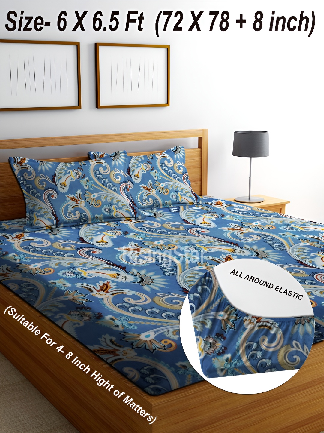 RISING STAR Blue & White Ethnic Motifs 350 TC King Fitted Bedsheet with 2 Pillow Covers
RISING STAR Blue & White Ethnic Motifs 350 TC King Fitted Bedsheet with 2 Pillow Covers