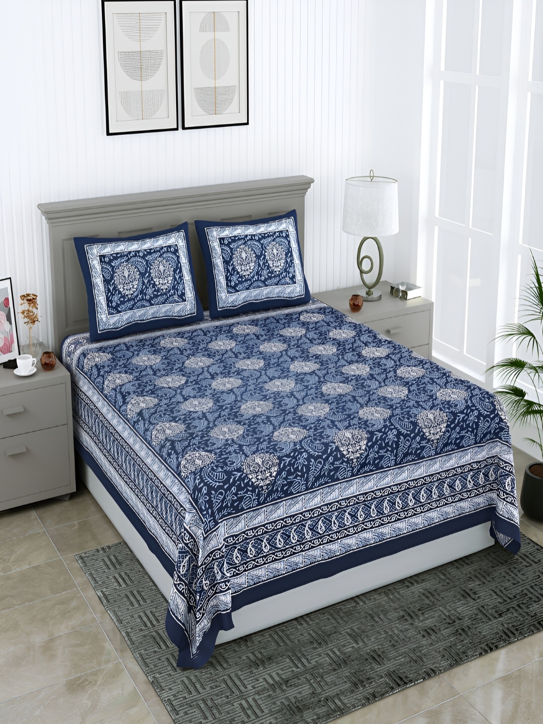 PATRICKO Navy Blue & White Ethnic Motifs 210 TC Cotton Queen Bedsheet With 2 Pillow Covers
PATRICKO Navy Blue & White Ethnic Motifs 210 TC Cotton Queen Bedsheet With 2 Pillow Covers