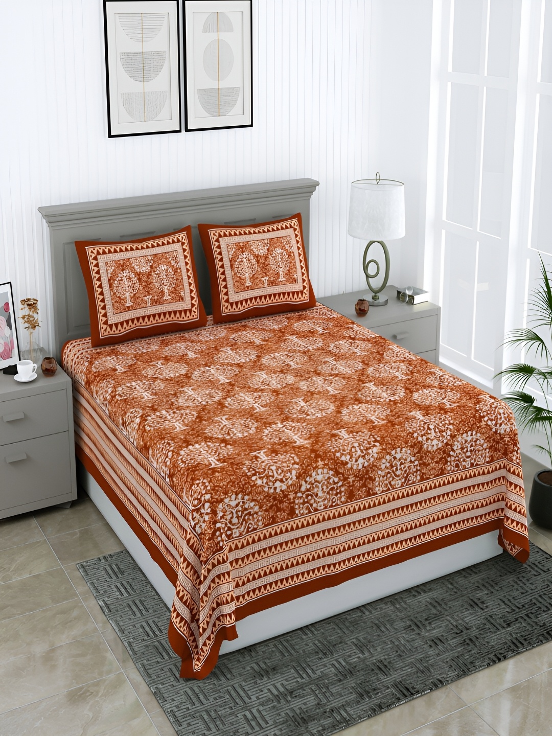 PATRICKO Brown & White Ethnic Motifs Cotton 210 TC Queen Bedsheet with 2 Pillow Covers
PATRICKO Brown & White Ethnic Motifs Cotton 210 TC Queen Bedsheet with 2 Pillow Covers