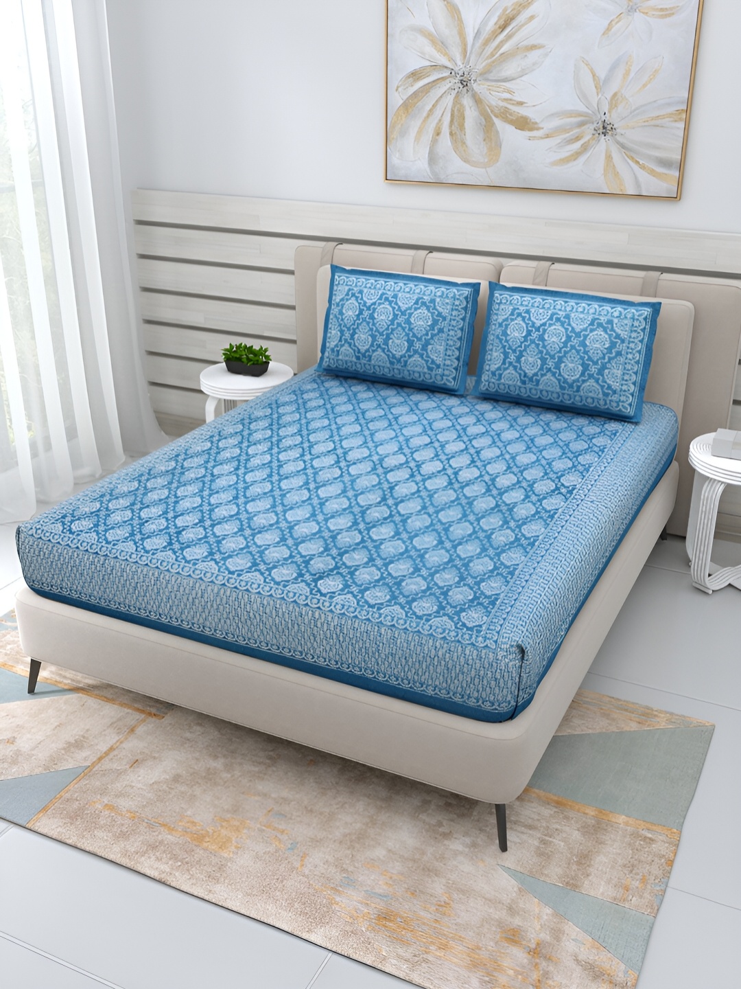 PATRICKO Navy Blue & White Floral Cotton 210 TC Queen Bedsheet with 2 Pillow Covers
PATRICKO Navy Blue & White Floral Cotton 210 TC Queen Bedsheet with 2 Pillow Covers