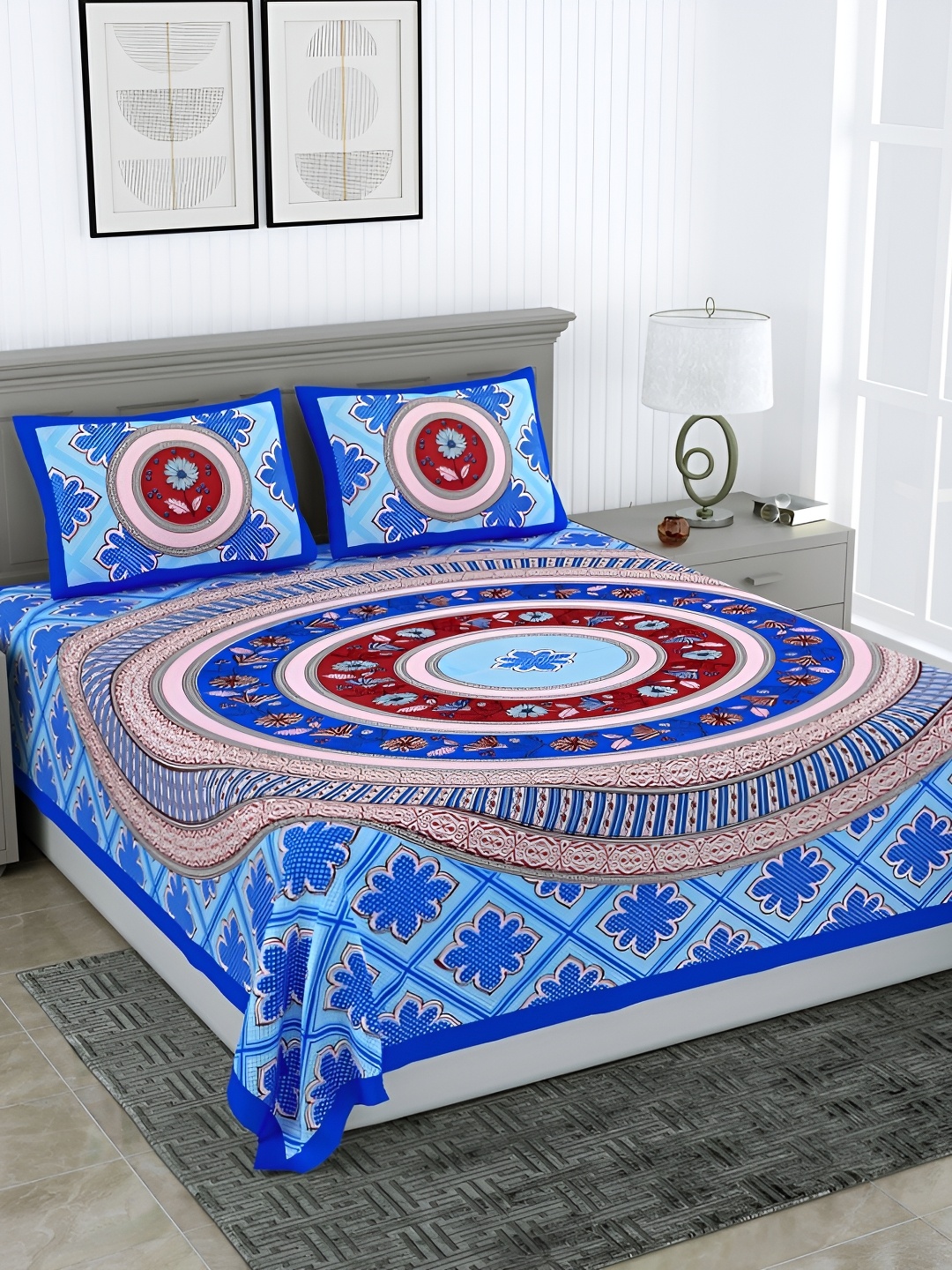 PATRICKO Blue & Red Floral 210 Cotton TC Queen Bedsheet With 2 Pillow Covers
PATRICKO Blue & Red Floral 210 Cotton TC Queen Bedsheet With 2 Pillow Covers