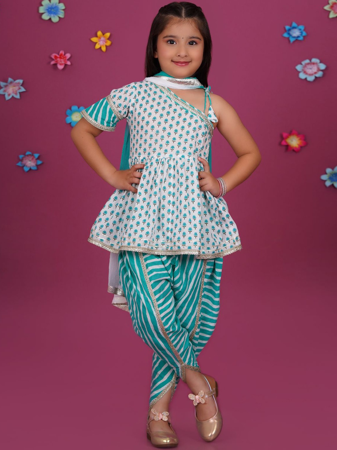 Stuffie Land Girls Ethnic Motifs Gotta Patti Pure Cotton Kurti with Dhoti Pants & Dupatta, Blue
Stuffie Land Girls Ethnic Motifs Gotta Patti Pure Cotton Kurti with Dhoti Pants & Dupatta, Blue