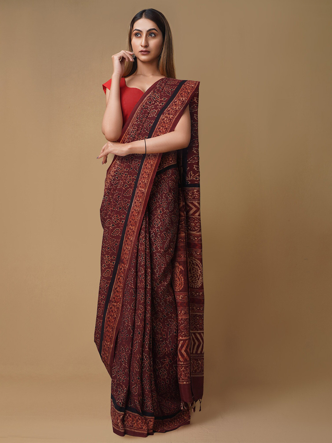 Unnati Silks Ajrak Block Pure Silk Handloom Chanderi Saree, Brown
Unnati Silks Ajrak Block Pure Silk Handloom Chanderi Saree, Brown
