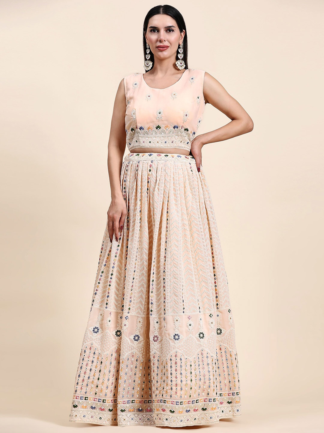 AMOHA TRENDZ Embroidered Thread Work Ready to Wear Lehenga & Blouse With Dupatta, Peach
AMOHA TRENDZ Embroidered Thread Work Ready to Wear Lehenga & Blouse With Dupatta, Peach