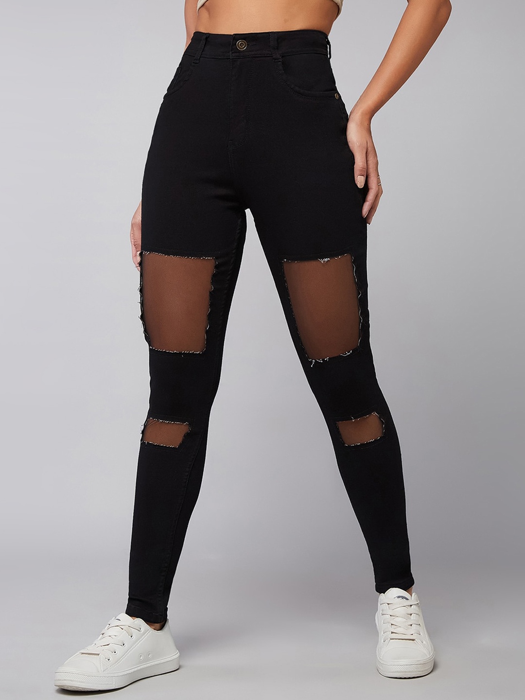 DOLCE CRUDO Women Slim Fit High-Rise Highly Distressed Stretchable Jeans, Black
DOLCE CRUDO Women Slim Fit High-Rise Highly Distressed Stretchable Jeans, Black