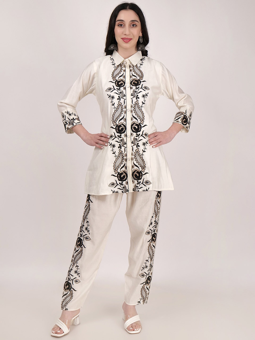 SHIWANGI COUTURE Floral Embroidered Pure Cotton Shirt & Trousers Co-Ords, White
SHIWANGI COUTURE Floral Embroidered Pure Cotton Shirt & Trousers Co-Ords, White