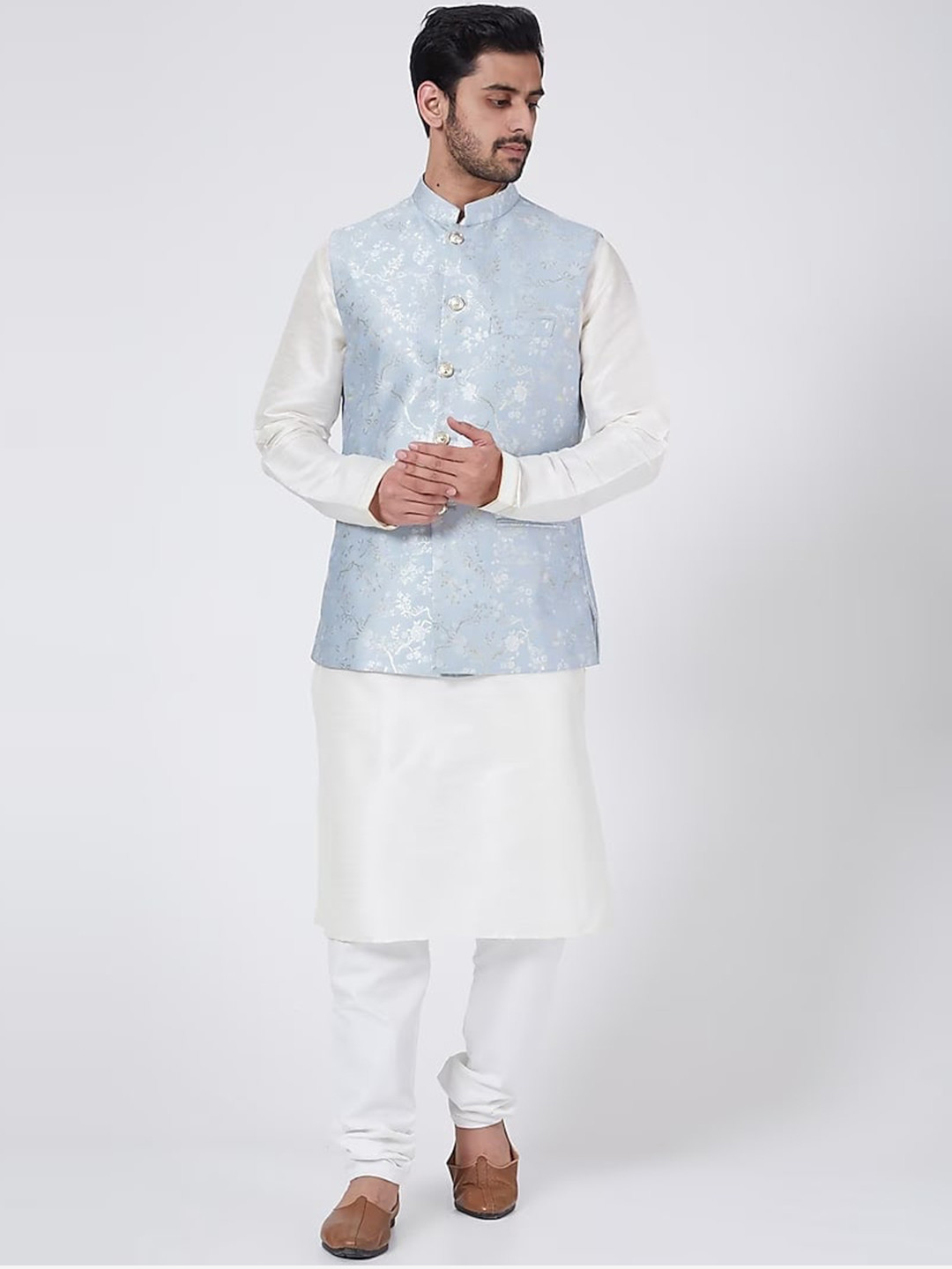 RNG Safawala Floral Printed Mandarin Collar Dupion Silk Straight Kurta With Trouser, Blue
RNG Safawala Floral Printed Mandarin Collar Dupion Silk Straight Kurta With Trouser, Blue