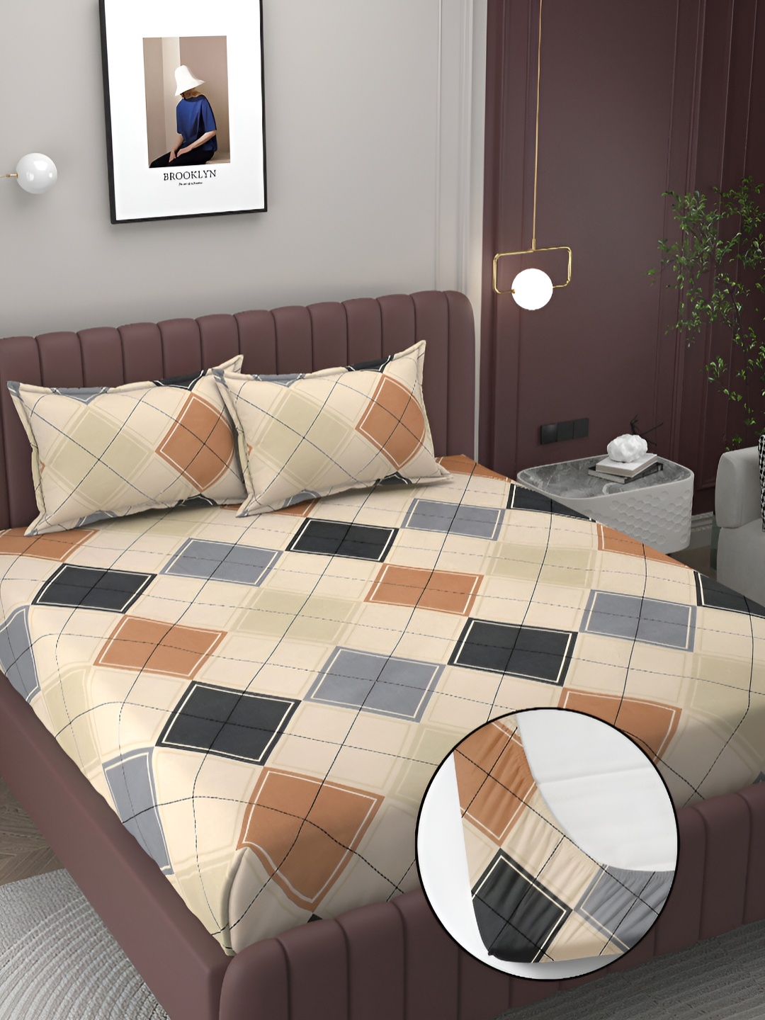 BELVOSTUM Cream & Grey Geometric Cotton 180 TC King Fitted Bedsheet With 2 Pillow Covers
BELVOSTUM Cream & Grey Geometric Cotton 180 TC King Fitted Bedsheet With 2 Pillow Covers