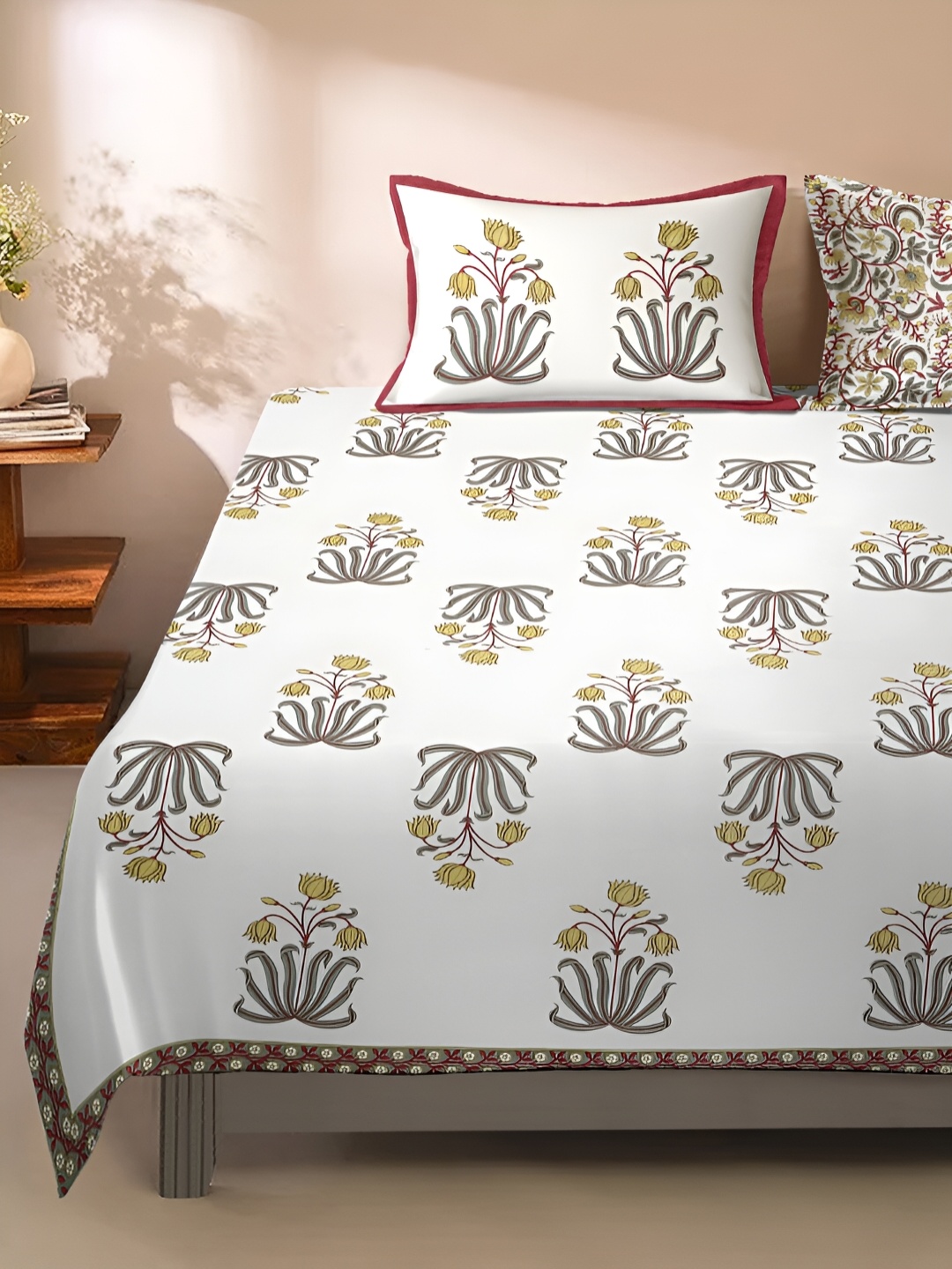 Rajasthan Decor White & Yellow Floral 180 TC King Bedsheet with 2 Pillow Covers
Rajasthan Decor White & Yellow Floral 180 TC King Bedsheet with 2 Pillow Covers