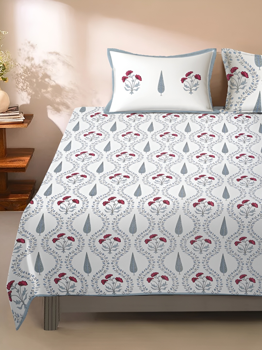 Rajasthan Decor White & Grey Floral 220 TC Cotton King Bedsheet with 2 Pillow Covers
Rajasthan Decor White & Grey Floral 220 TC Cotton King Bedsheet with 2 Pillow Covers