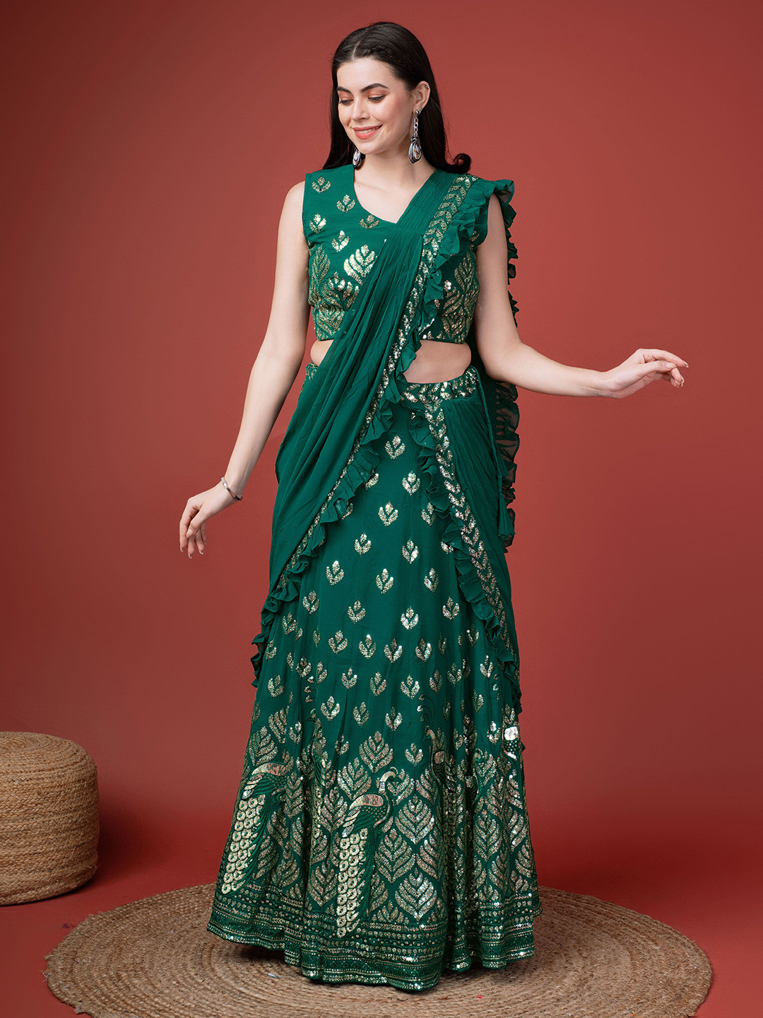 AMOHA TRENDZ Embroidered Sequinned Ready to Wear Lehenga & Blouse With Dupatta, Green
AMOHA TRENDZ Embroidered Sequinned Ready to Wear Lehenga & Blouse With Dupatta, Green