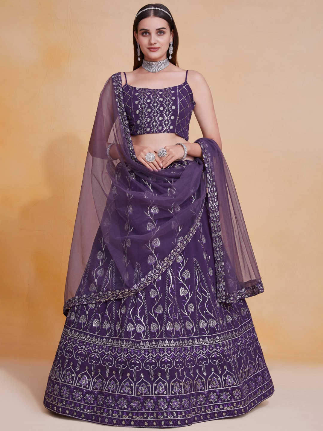 JIHU CULTURE Embroidered Sequinned Semi-Stitched Lehenga & Blouse With Dupatta, Purple
JIHU CULTURE Embroidered Sequinned Semi-Stitched Lehenga & Blouse With Dupatta, Purple