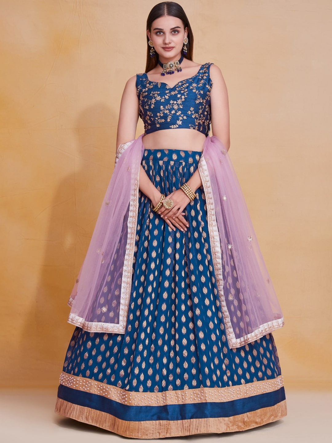 JIHU CULTURE Embroidered Beads and Stones Semi-Stitched Lehenga & Blouse With Dupatta, Blue
JIHU CULTURE Embroidered Beads and Stones Semi-Stitched Lehenga & Blouse With Dupatta, Blue