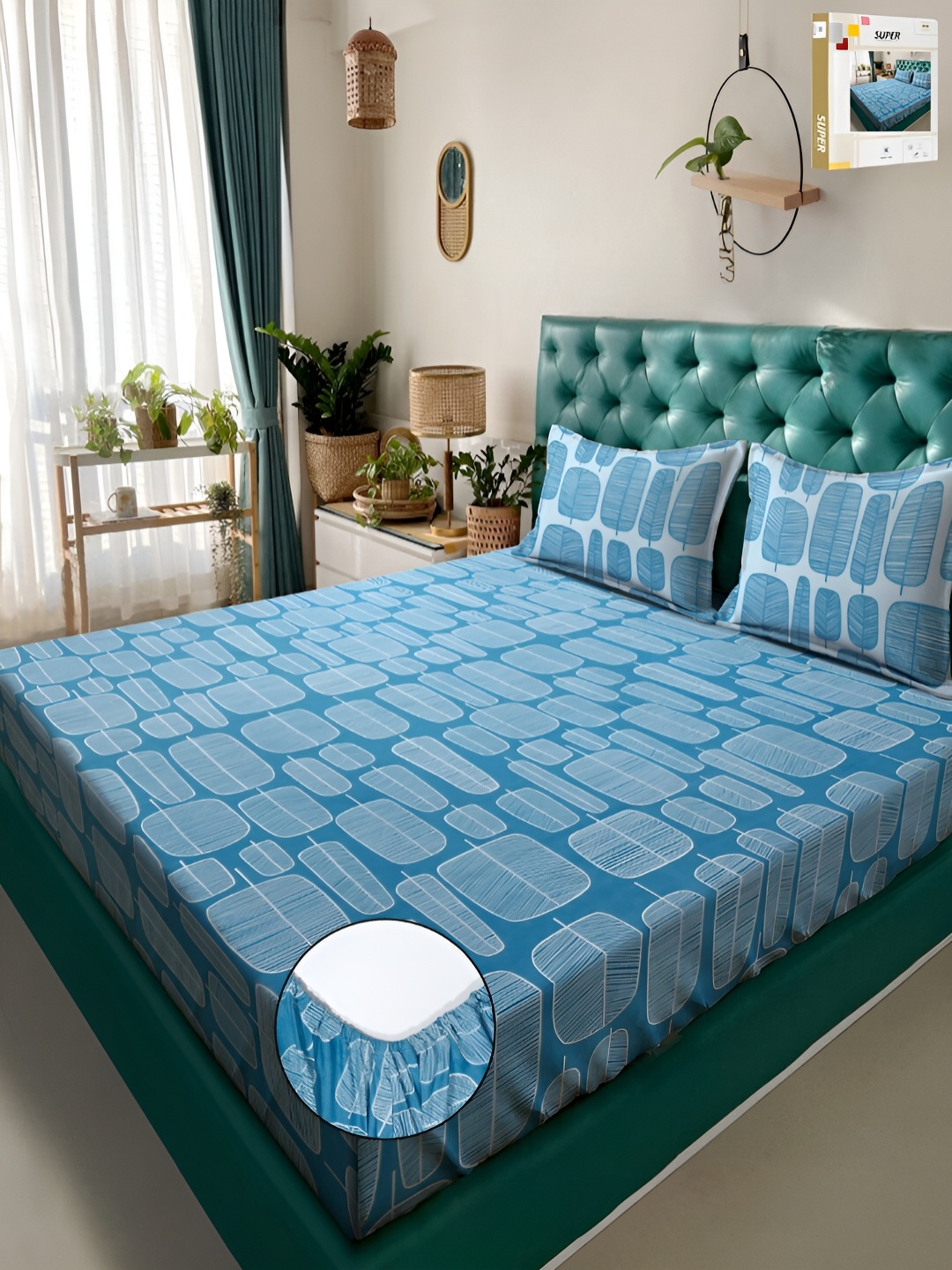 KLOTTHE Turquoise Blue Geometric 300TC Fitted Double King Bedsheet With 2 Pillow Covers
KLOTTHE Turquoise Blue Geometric 300TC Fitted Double King Bedsheet With 2 Pillow Covers