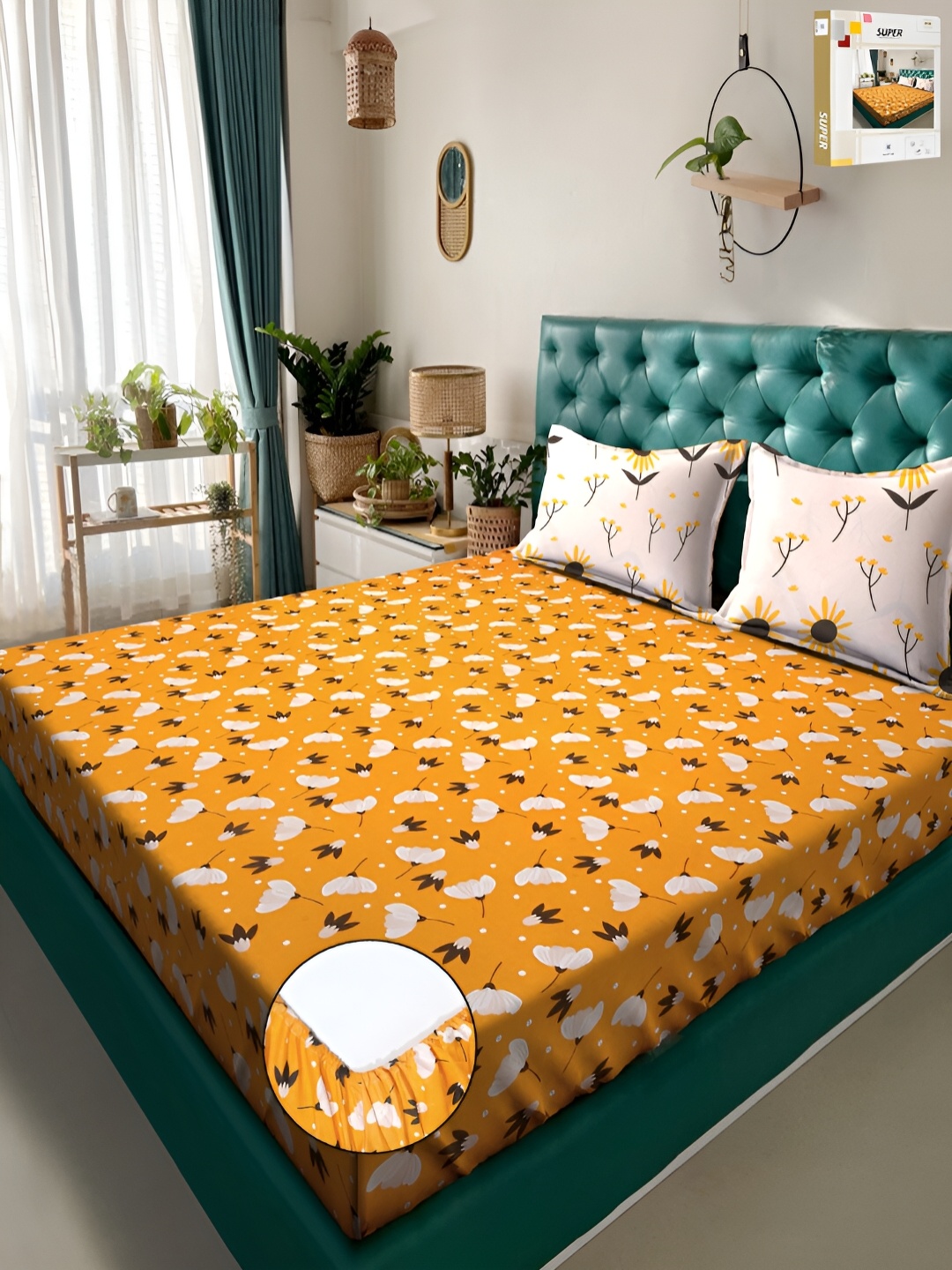 KLOTTHE Yellow & White Floral Printed 300TC Fitted Double King Bedsheet With Pillow Cover
KLOTTHE Yellow & White Floral Printed 300TC Fitted Double King Bedsheet With Pillow Cover