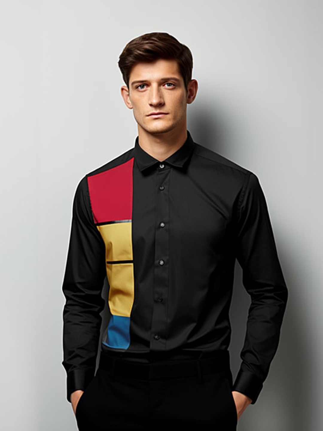 HE SPOKE Smart Colourblocked Spread Collar Curved Cotton Tailored Fit Formal Shirt, Black
HE SPOKE Smart Colourblocked Spread Collar Curved Cotton Tailored Fit Formal Shirt, Black
