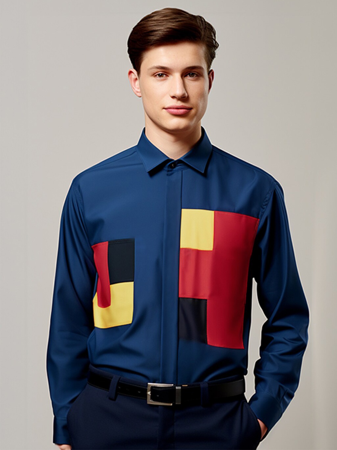 HE SPOKE Smart Tailored Fit Colourblocked Spread Collar Long Sleeves Semiformal Shirt, Blue
HE SPOKE Smart Tailored Fit Colourblocked Spread Collar Long Sleeves Semiformal Shirt, Blue