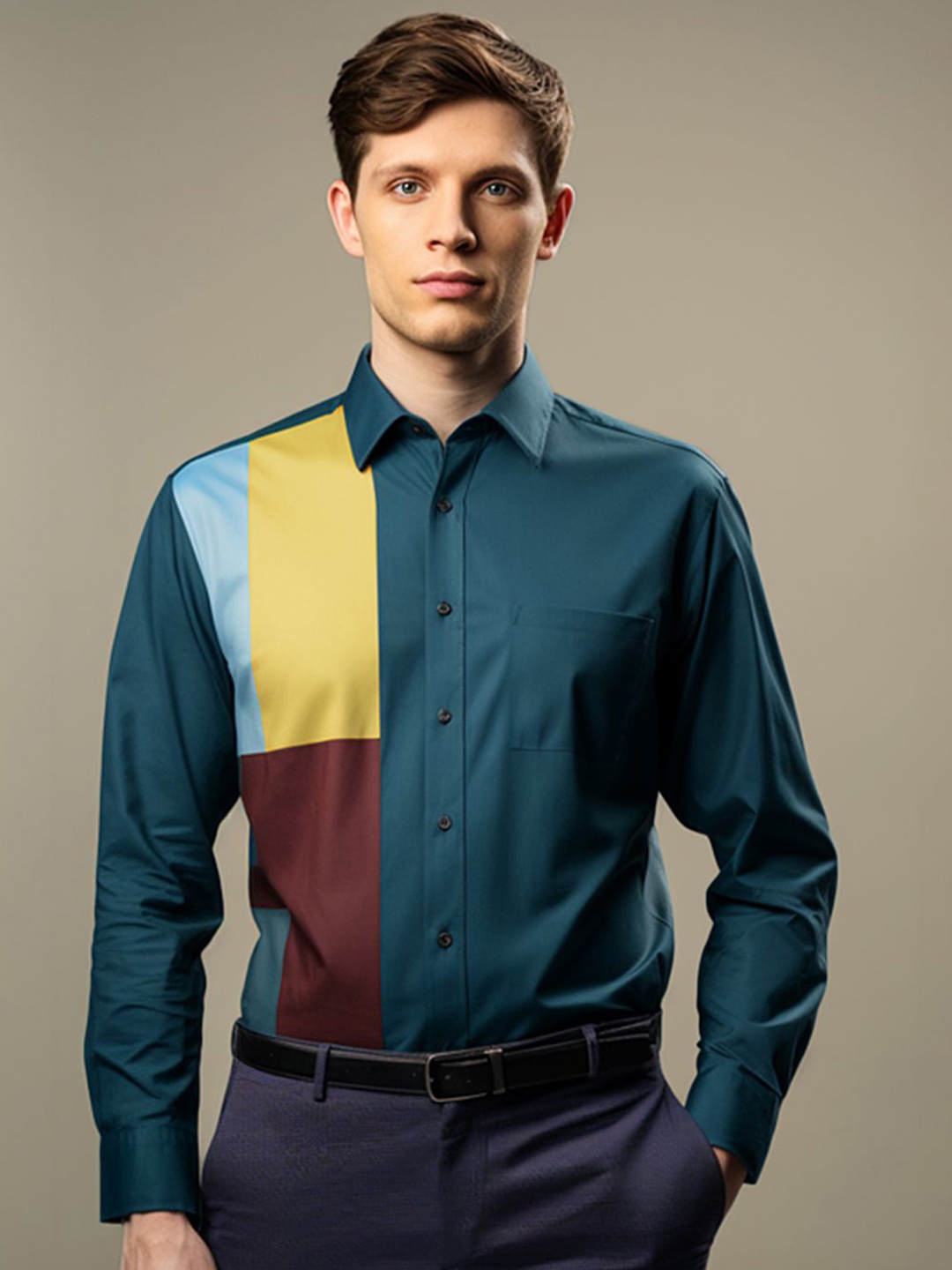 HE SPOKE Smart Colourblocked Spread Collar Curved Cotton Tailored Fit Formal Shirt, Green
HE SPOKE Smart Colourblocked Spread Collar Curved Cotton Tailored Fit Formal Shirt, Green