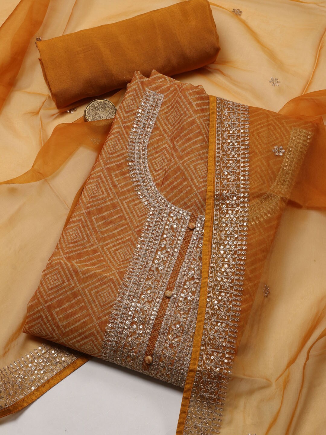 Meena Bazaar Geometric Embroidered Mirror Work Organza Unstitched Dress Material, Mustard
Meena Bazaar Geometric Embroidered Mirror Work Organza Unstitched Dress Material, Mustard