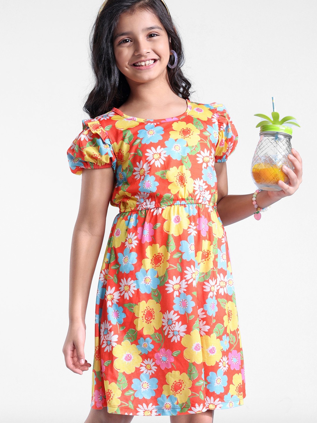 Hola Bonita Girls Floral Print Round Neck Short Puff Sleeves Fit & Flare Dress, Orange
Hola Bonita Girls Floral Print Round Neck Short Puff Sleeves Fit & Flare Dress, Orange