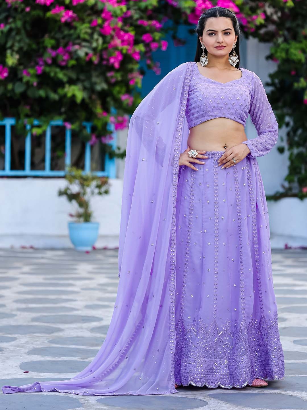 Fashionuma Embroidered Thread Work Semi-Stitched Lehenga & Blouse With Dupatta, Purple
Fashionuma Embroidered Thread Work Semi-Stitched Lehenga & Blouse With Dupatta, Purple
