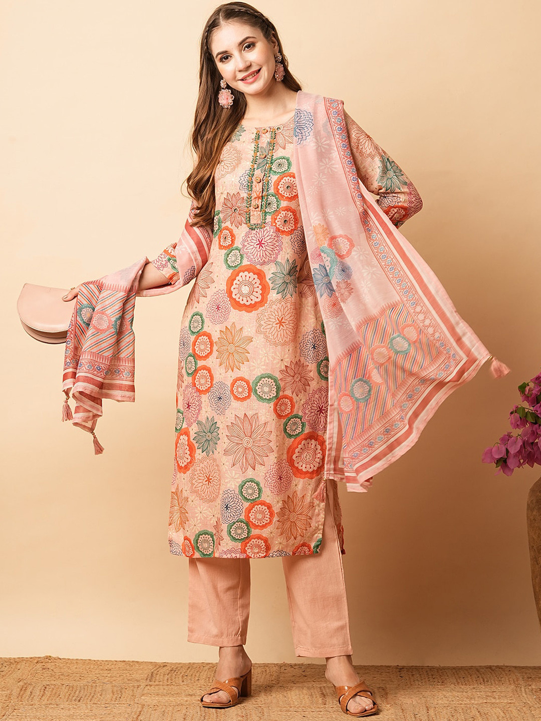 FASHOR Floral Printed Beads and Stones Pure Cotton Straight Kurta With Trouser & Dupatta, Pink
FASHOR Floral Printed Beads and Stones Pure Cotton Straight Kurta With Trouser & Dupatta, Pink