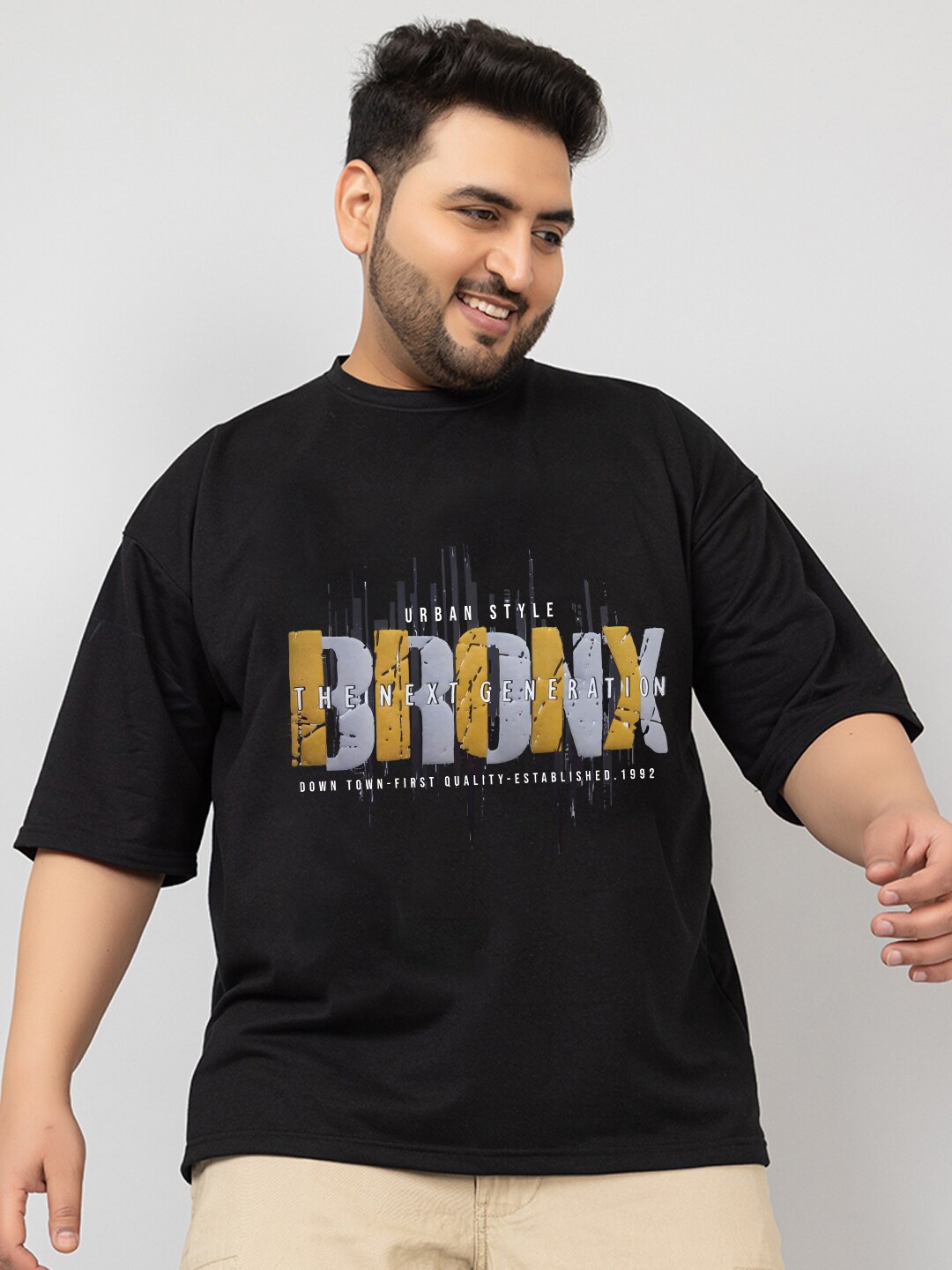 CHKOKKO Plus Typography Printed Drop-Shoulder Sleeves Oversized Cotton Casual T-shirt, Black
CHKOKKO Plus Typography Printed Drop-Shoulder Sleeves Oversized Cotton Casual T-shirt, Black