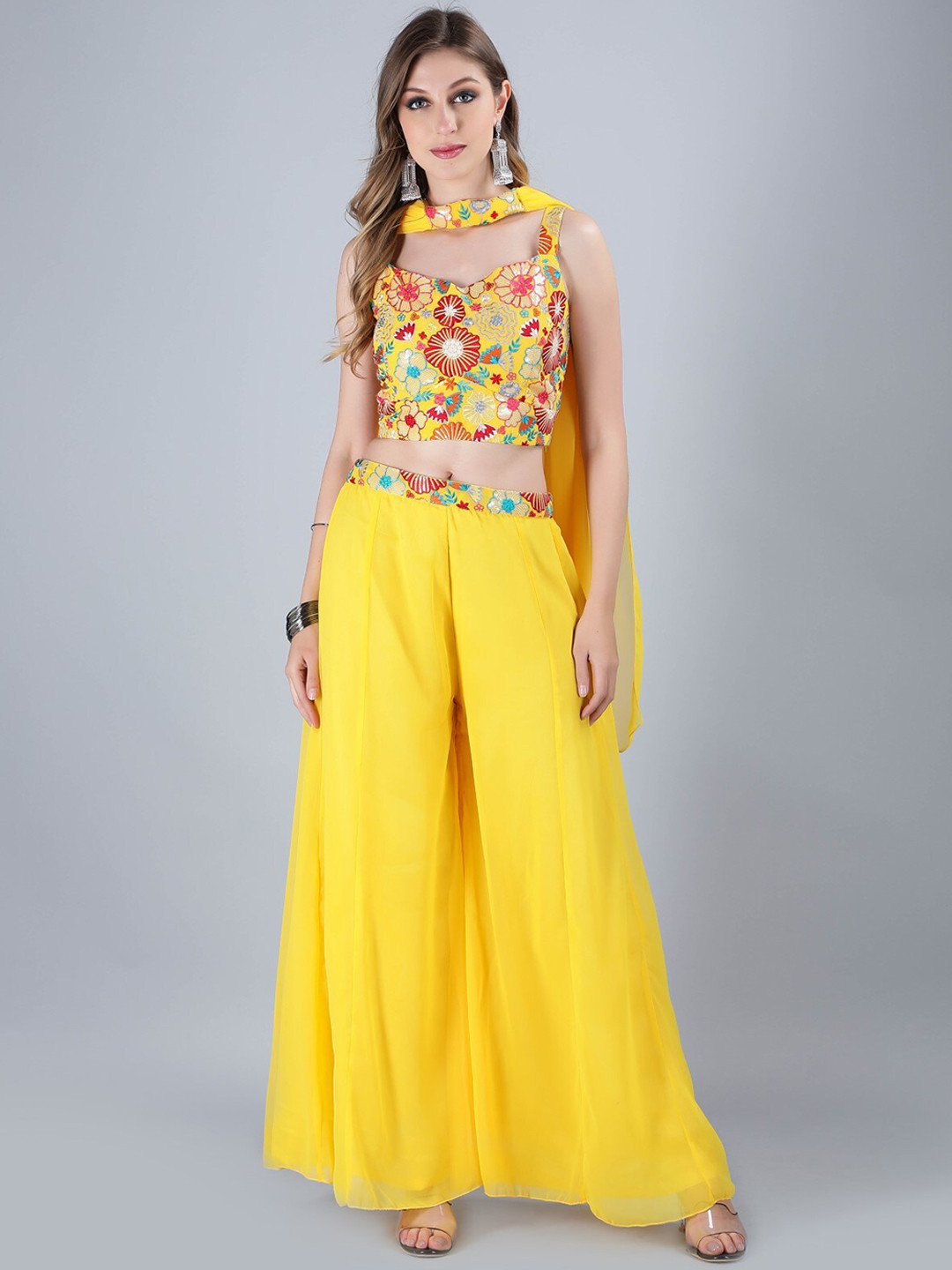 Laalzari Embroidered Sleeveless Crop Top With Palazzos & Dupatta Co-Ords, Yellow
Laalzari Embroidered Sleeveless Crop Top With Palazzos & Dupatta Co-Ords, Yellow