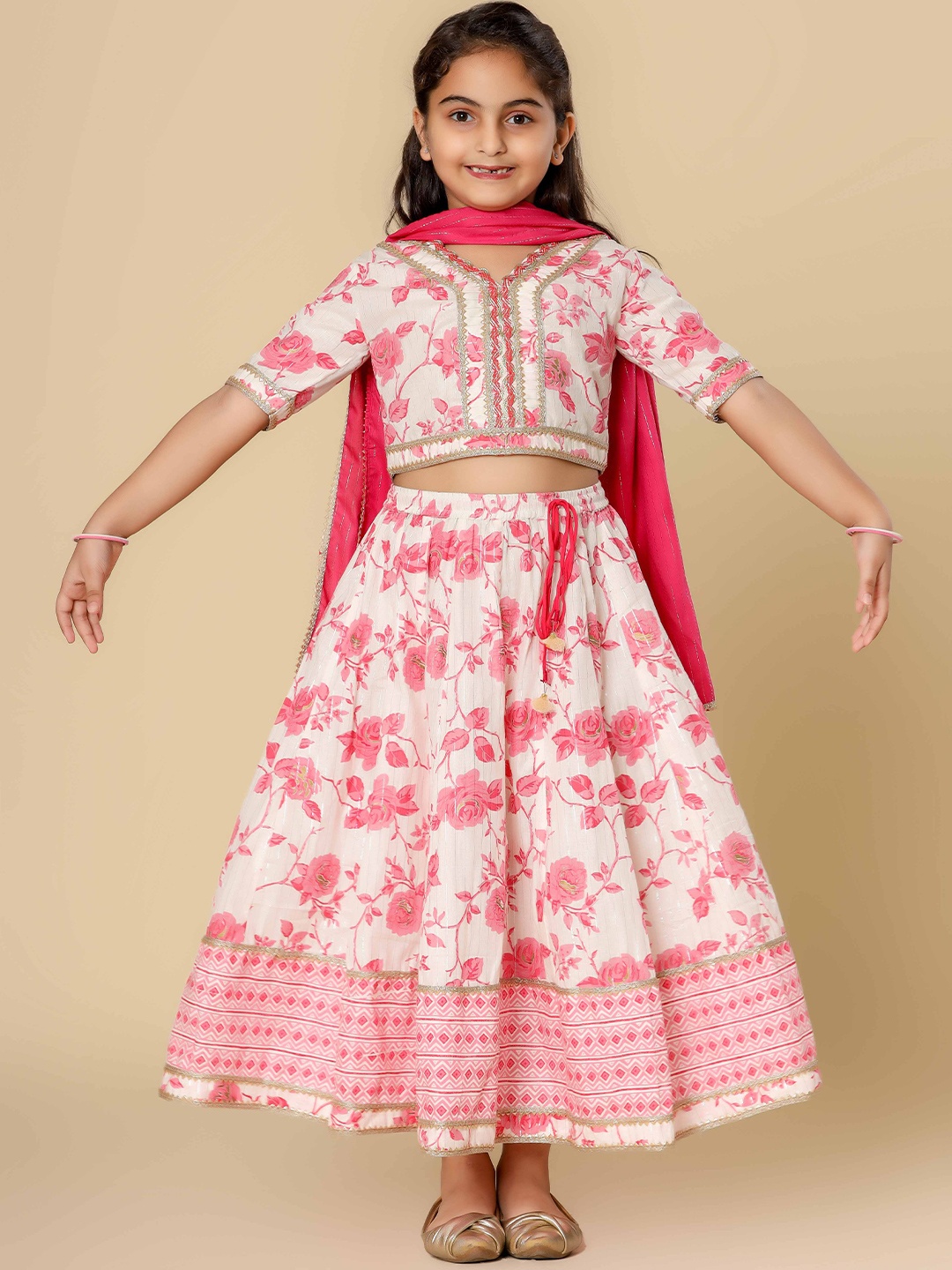 Cutiediva Girls Embellished Block Print Ready to Wear Lehenga & Blouse With Dupatta, Pink
Cutiediva Girls Embellished Block Print Ready to Wear Lehenga & Blouse With Dupatta, Pink