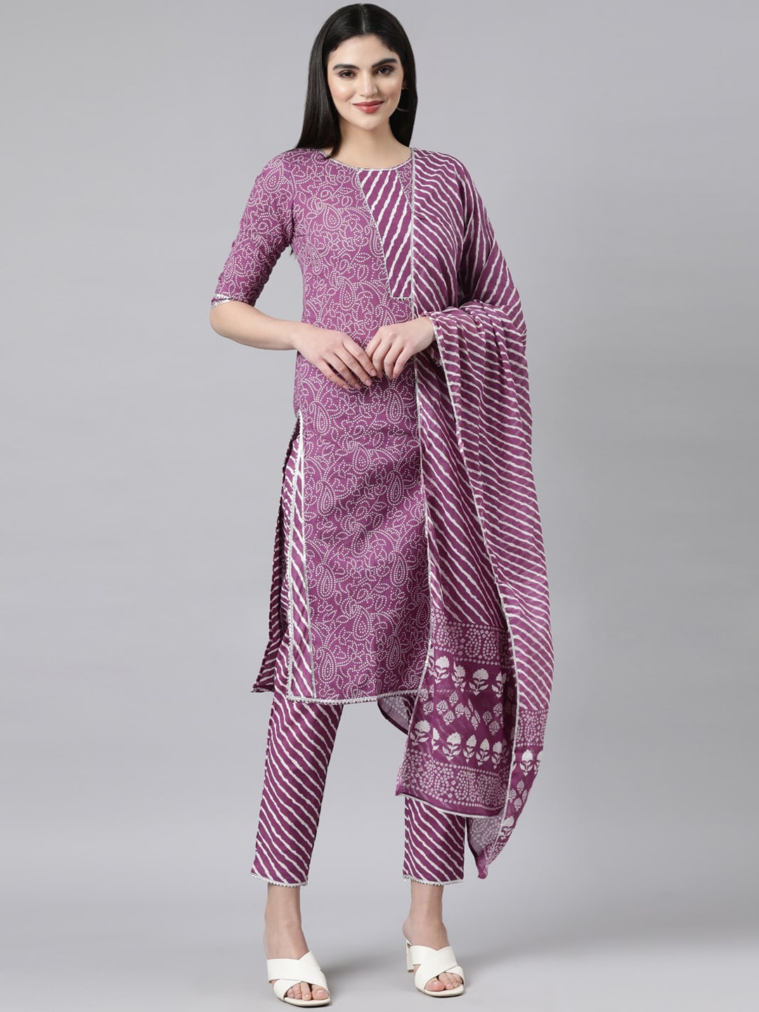 Samhitas Floral Printed Gotta Patti Pure Cotton Kurta with Trousers & With Dupatta, Purple
Samhitas Floral Printed Gotta Patti Pure Cotton Kurta with Trousers & With Dupatta, Purple