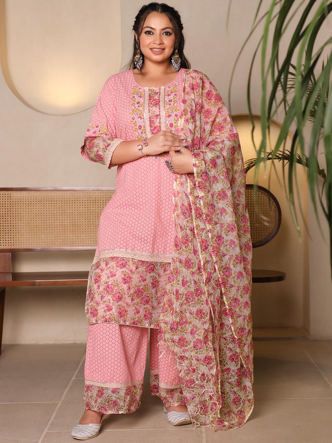 Juniper Plus Floral Printed Round Neck Three-Quarter Sleeves Pure Cotton Kurta Set, Peach
Juniper Plus Floral Printed Round Neck Three-Quarter Sleeves Pure Cotton Kurta Set, Peach