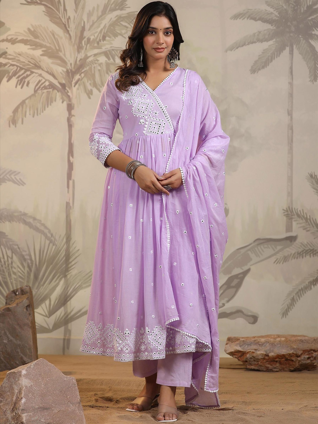 SCAKHI Embroidered Mulmul Cotton Anarkali Angrakha Kurta With Trousers & Dupatta, Lavender
SCAKHI Embroidered Mulmul Cotton Anarkali Angrakha Kurta With Trousers & Dupatta, Lavender