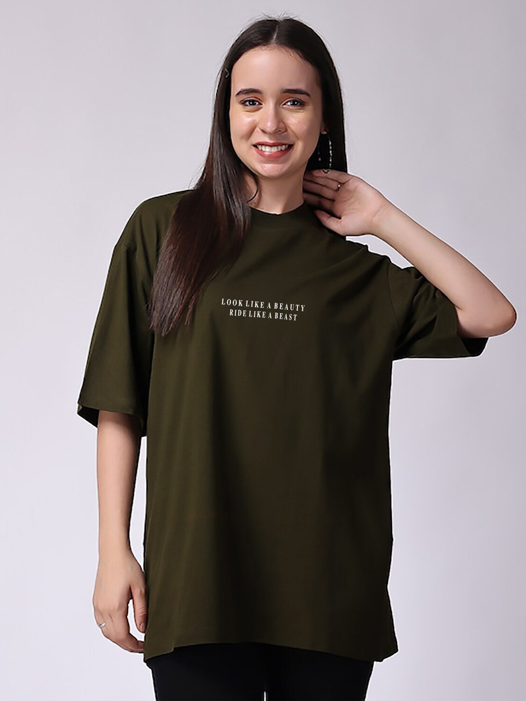 MISCHIEF MONKEY Typography Printed Drop-Shoulder Sleeves Oversized Cotton T-shirt, Olive
MISCHIEF MONKEY Typography Printed Drop-Shoulder Sleeves Oversized Cotton T-shirt, Olive