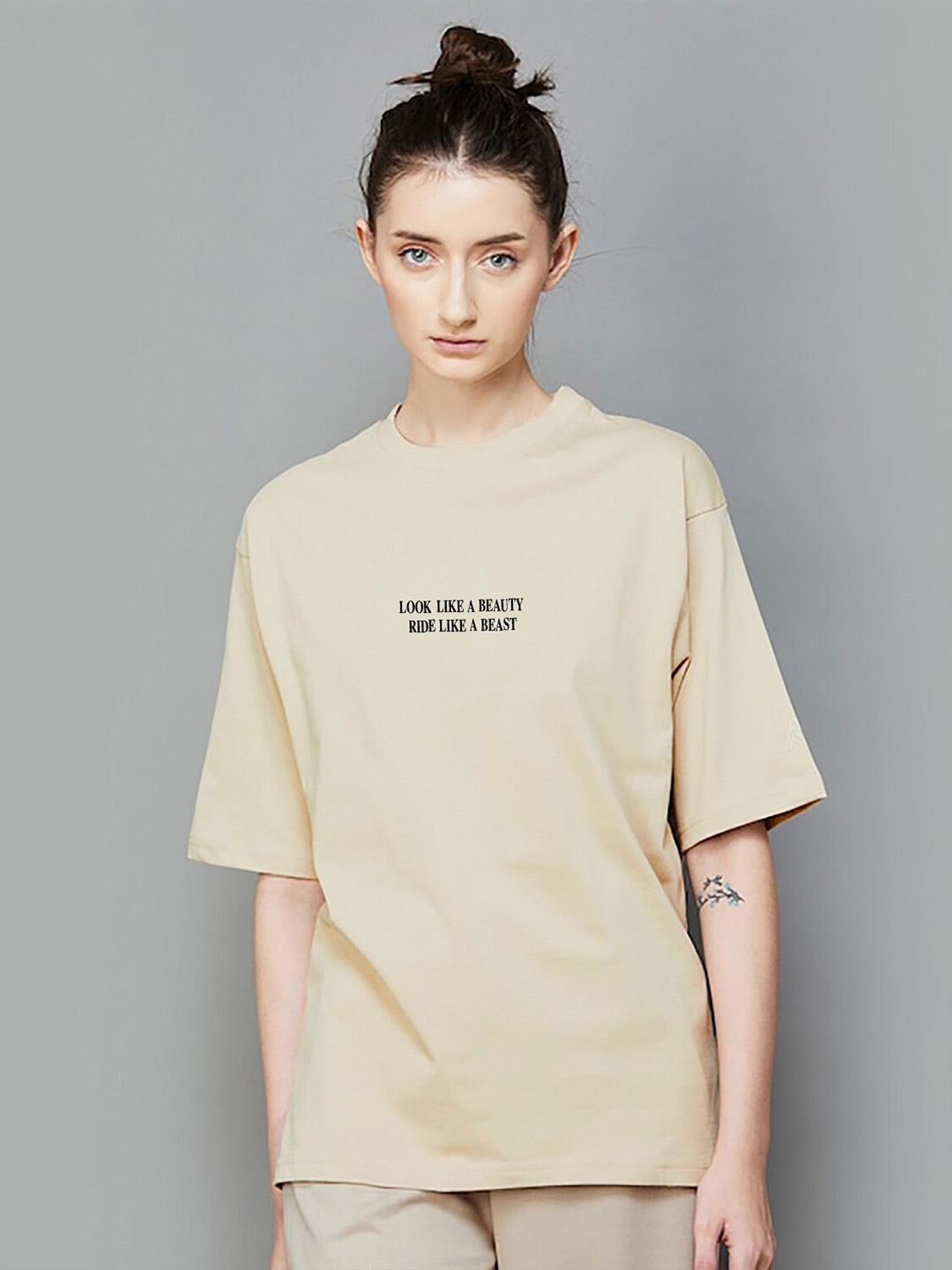 MISCHIEF MONKEY Typography Printed Drop-Shoulder Sleeves Oversized Cotton T-shirt, Beige
MISCHIEF MONKEY Typography Printed Drop-Shoulder Sleeves Oversized Cotton T-shirt, Beige