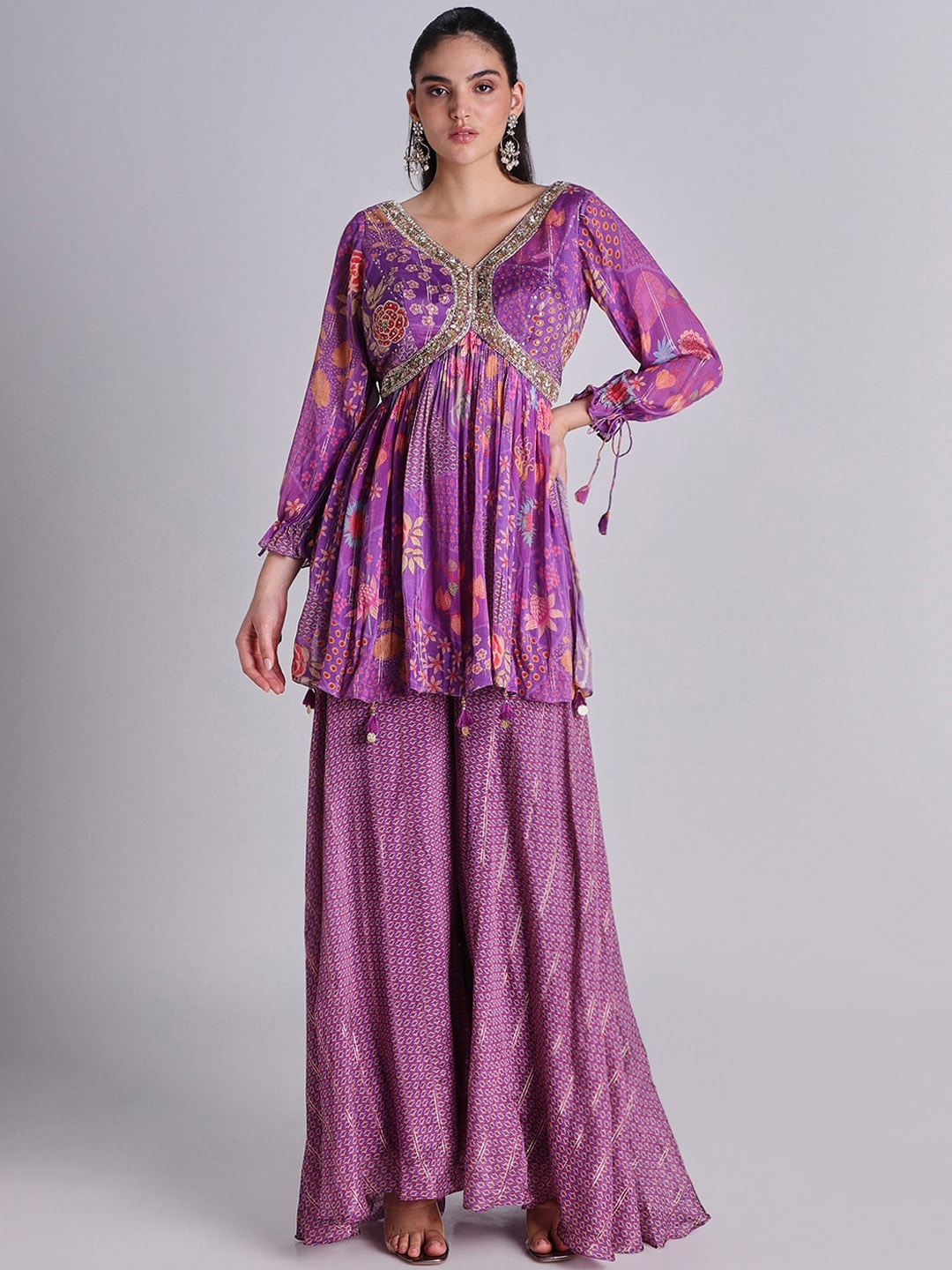 House Of Dharaa Floral Embroidered Zari A-Line Kurti With Palazzos & Dupatta, Purple
House Of Dharaa Floral Embroidered Zari A-Line Kurti With Palazzos & Dupatta, Purple