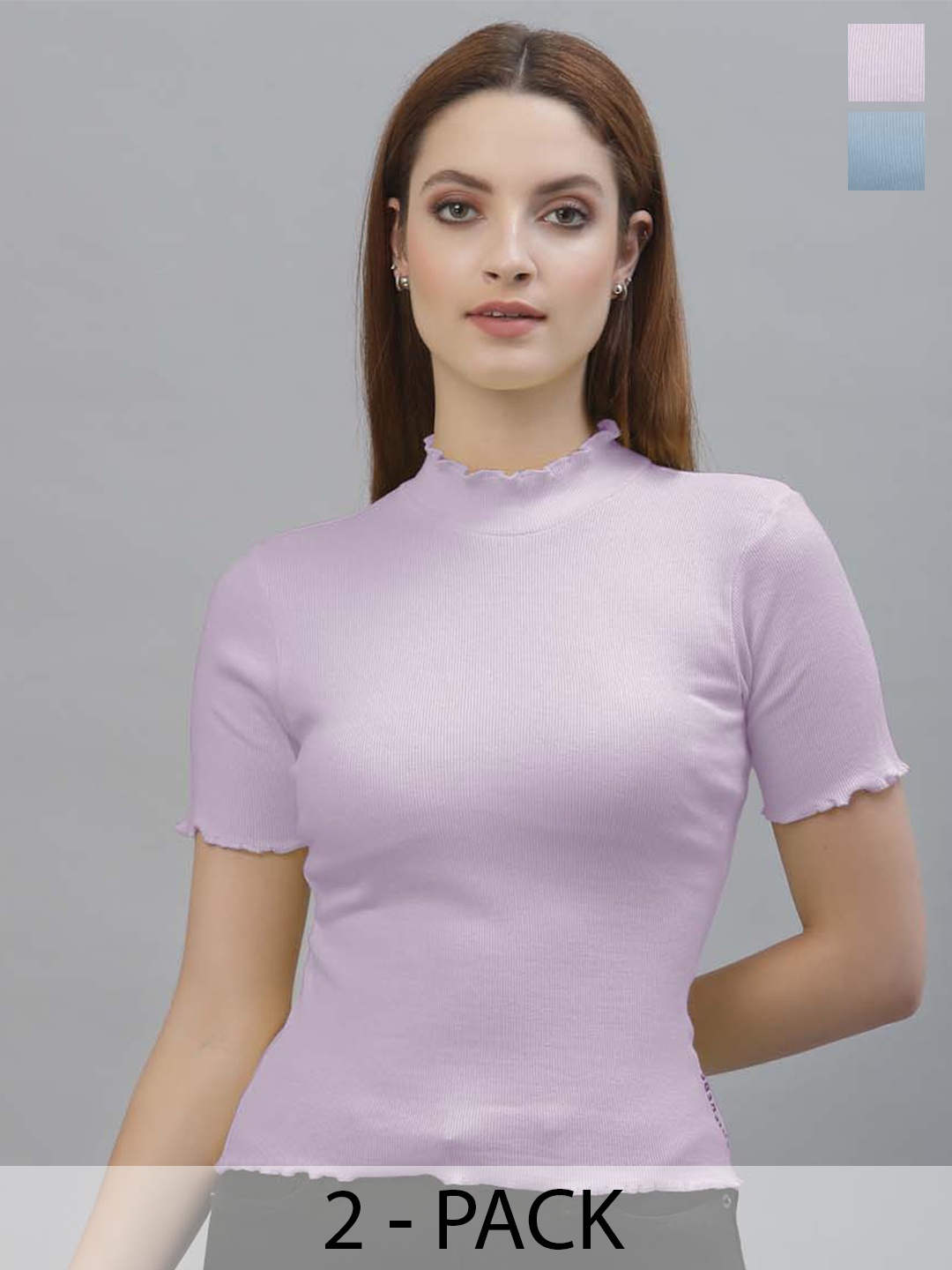 Friskers Pack Of 2 Solid High Neck Short Sleeves Ribbed Cotton Casual Fitted Tops, Purple
Friskers Pack Of 2 Solid High Neck Short Sleeves Ribbed Cotton Casual Fitted Tops, Purple
