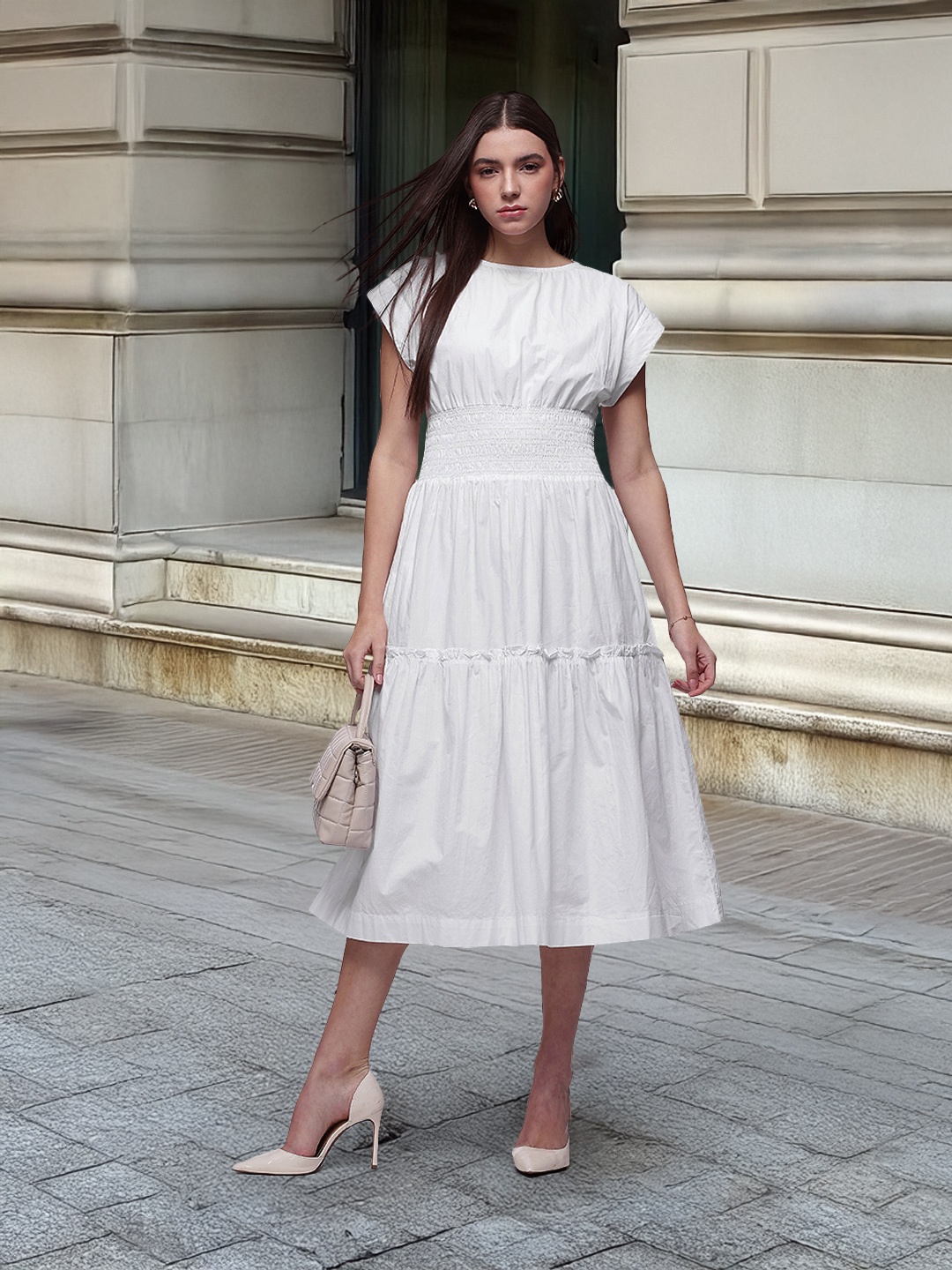 French Connection Boat Neck Extended Sleeves Smocked Pure Cotton Fit & Flare Midi Dress, White
French Connection Boat Neck Extended Sleeves Smocked Pure Cotton Fit & Flare Midi Dress, White