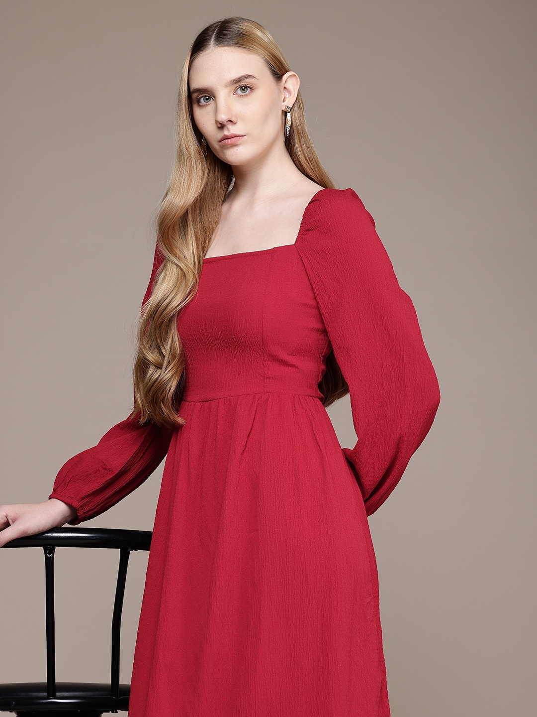 French Connection Square Neck Puff Sleeves Smocked Seersucker A-Line Midi Dress, Red
French Connection Square Neck Puff Sleeves Smocked Seersucker A-Line Midi Dress, Red