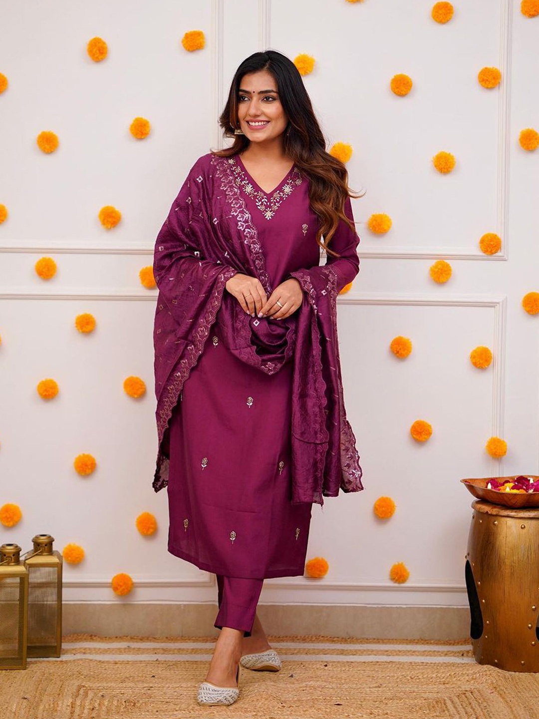 Storebrite Embroidered Sequinned Chanderi Silk Straight Kurta With Trousers & Dupatta, Purple
Storebrite Embroidered Sequinned Chanderi Silk Straight Kurta With Trousers & Dupatta, Purple