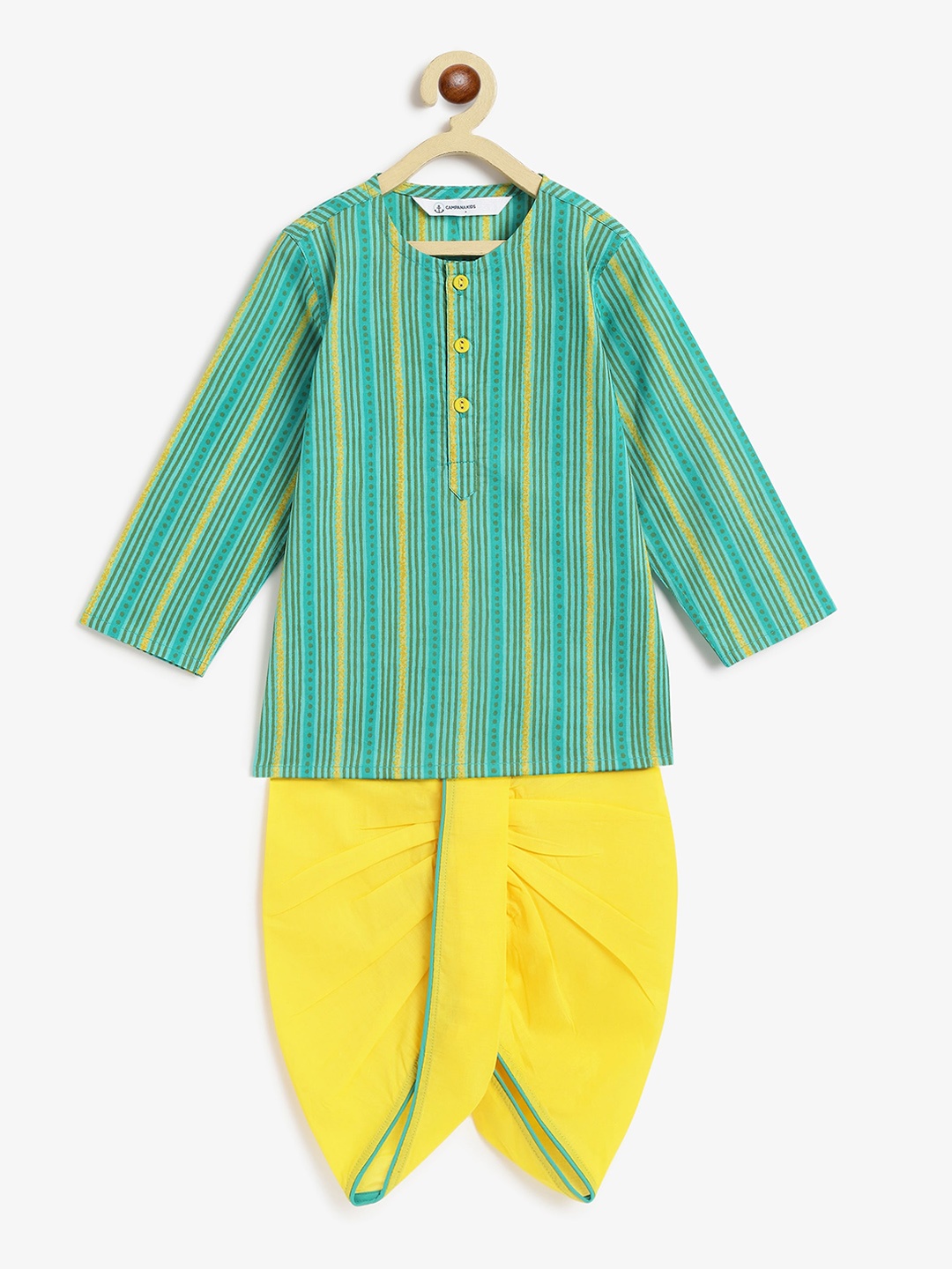 Campana Boys Striped Pure Cotton Straight Kurta With Dhoti Pants, Sea green
Campana Boys Striped Pure Cotton Straight Kurta With Dhoti Pants, Sea green