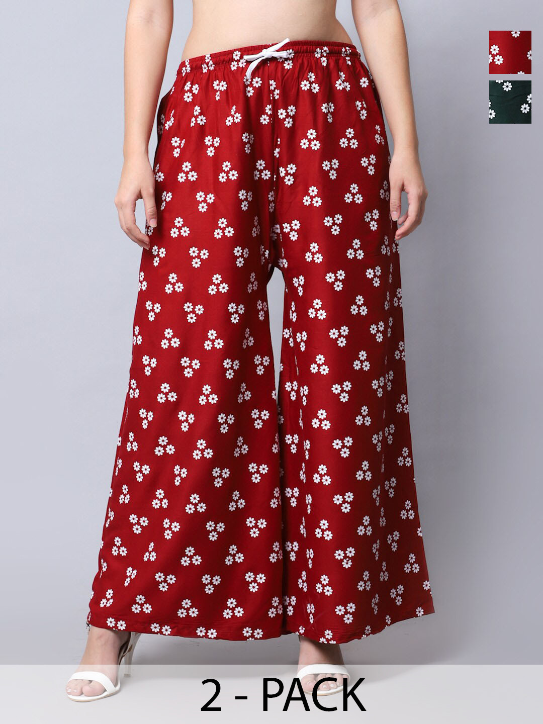 GRACIT Pack of 2 Floral Printed Flared Ethnic Palazzos, Green
GRACIT Pack of 2 Floral Printed Flared Ethnic Palazzos, Green