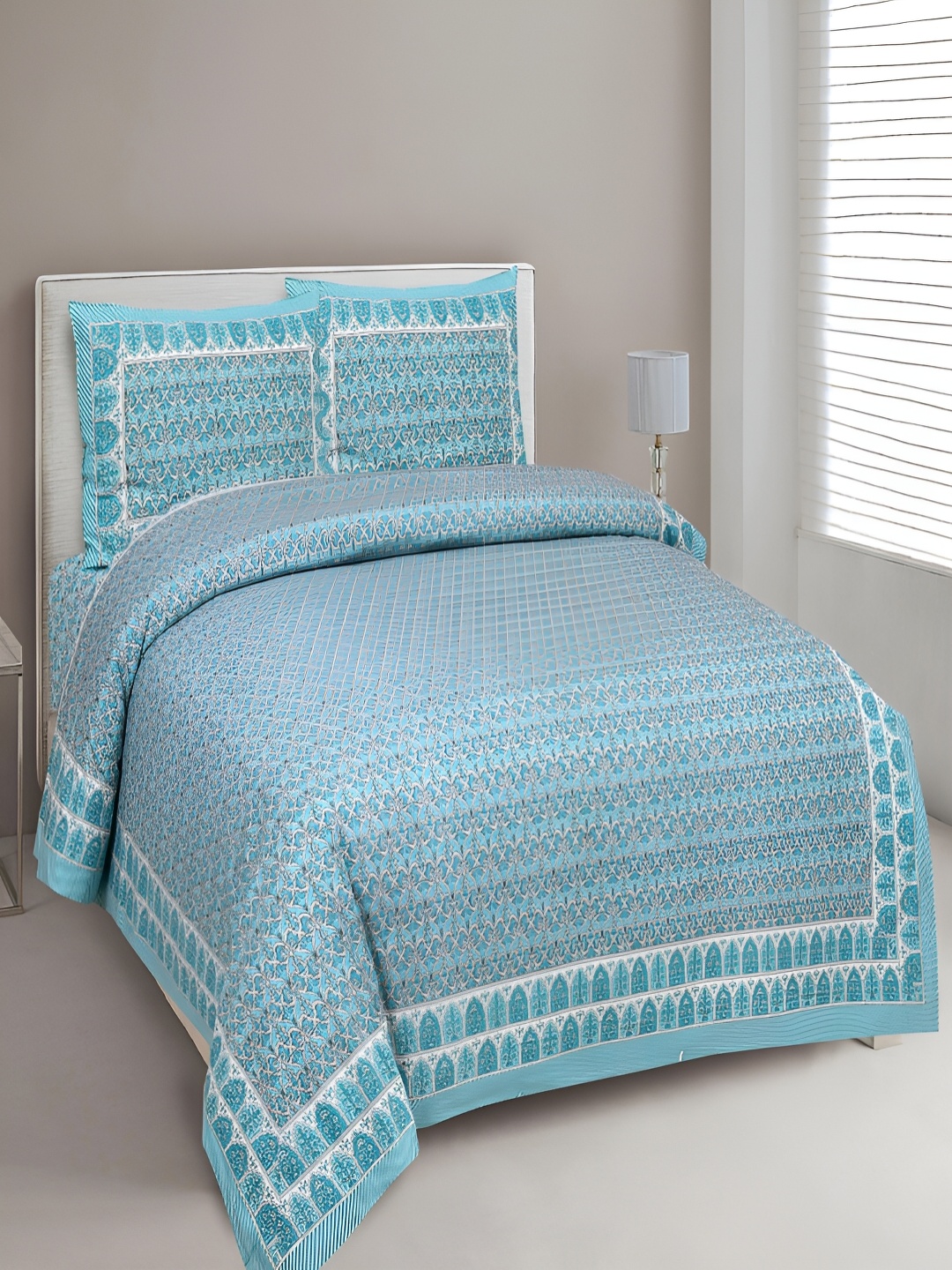 Aura Turquoise Blue & White Ethnic Motifs Cotton 180 TC King Bedsheet with 2 Pillow Covers
Aura Turquoise Blue & White Ethnic Motifs Cotton 180 TC King Bedsheet with 2 Pillow Covers