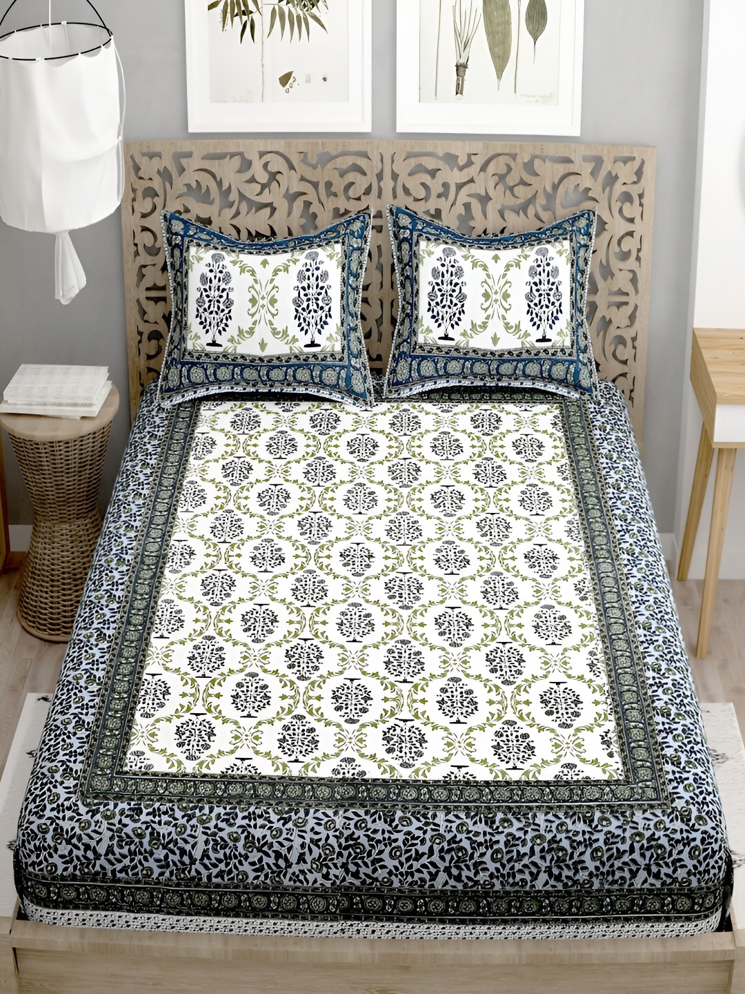 Aura Turquoise Blue & White Ethnic Motifs 180 TC Cotton King Bedsheet With 2 Pillow Covers
Aura Turquoise Blue & White Ethnic Motifs 180 TC Cotton King Bedsheet With 2 Pillow Covers