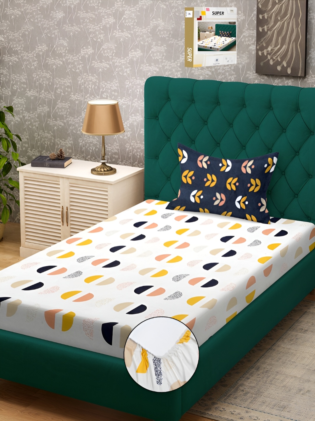 KLOTTHE Book Fold Geometric Printed Fitted 300 TC Single Bed Bedsheet With Pillow Cover, White
KLOTTHE Book Fold Geometric Printed Fitted 300 TC Single Bed Bedsheet With Pillow Cover, White