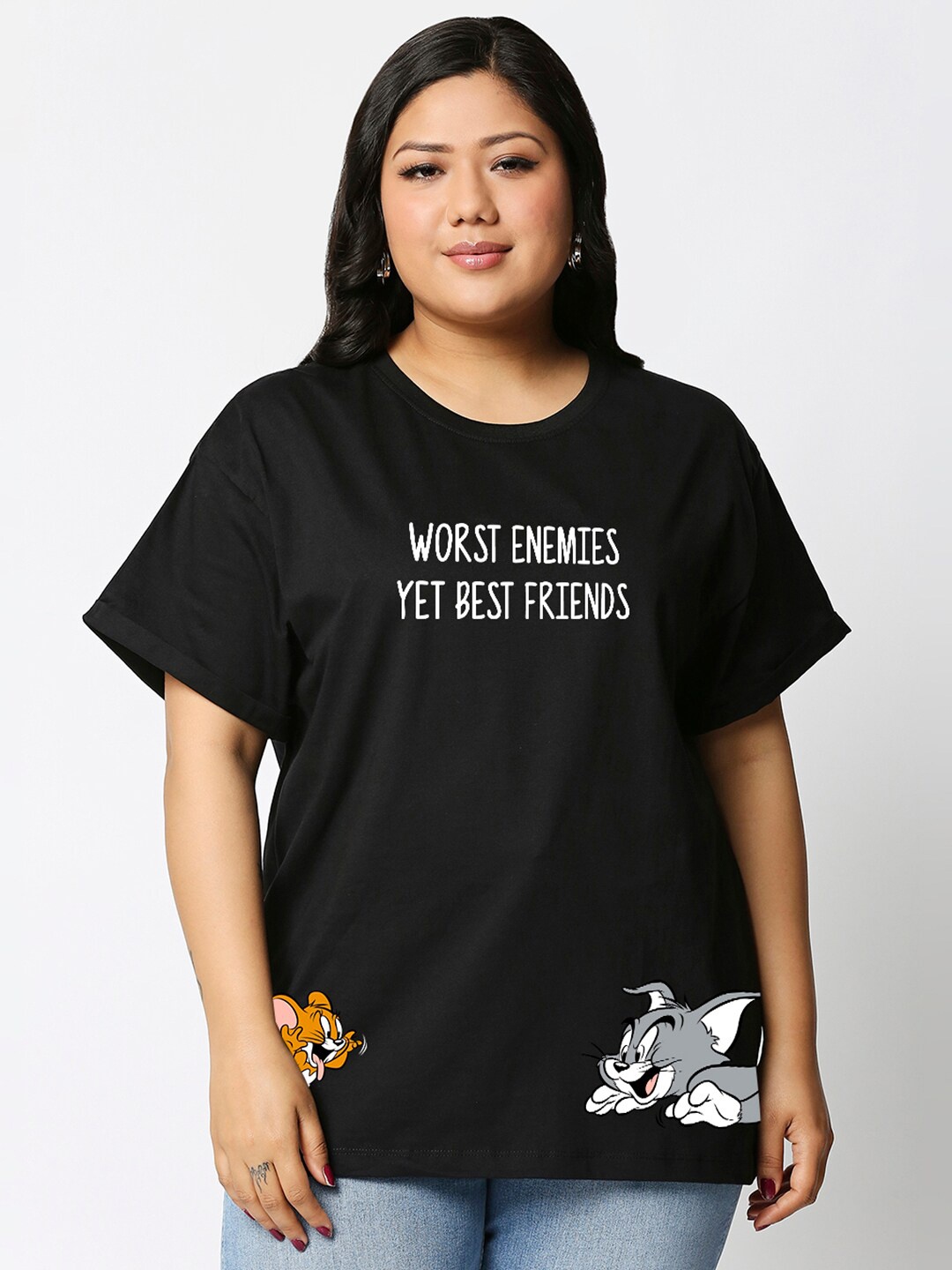 Bewakoof Plus Relaxed Fit Tom & Jerry Merchandise Graphic Printed Pure Cotton T-shirt, Black
Bewakoof Plus Relaxed Fit Tom & Jerry Merchandise Graphic Printed Pure Cotton T-shirt, Black