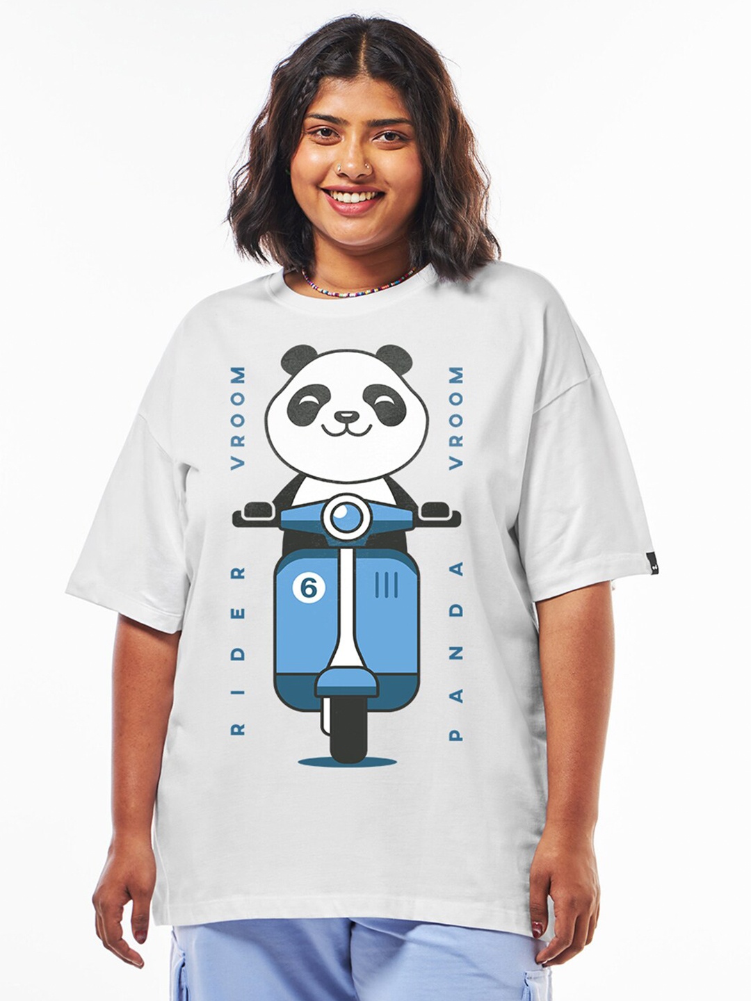 Bewakoof Plus Vroom Panda Graphic Printed Drop-Shoulder Sleeves Pure Cotton T-shirt, White
Bewakoof Plus Vroom Panda Graphic Printed Drop-Shoulder Sleeves Pure Cotton T-shirt, White