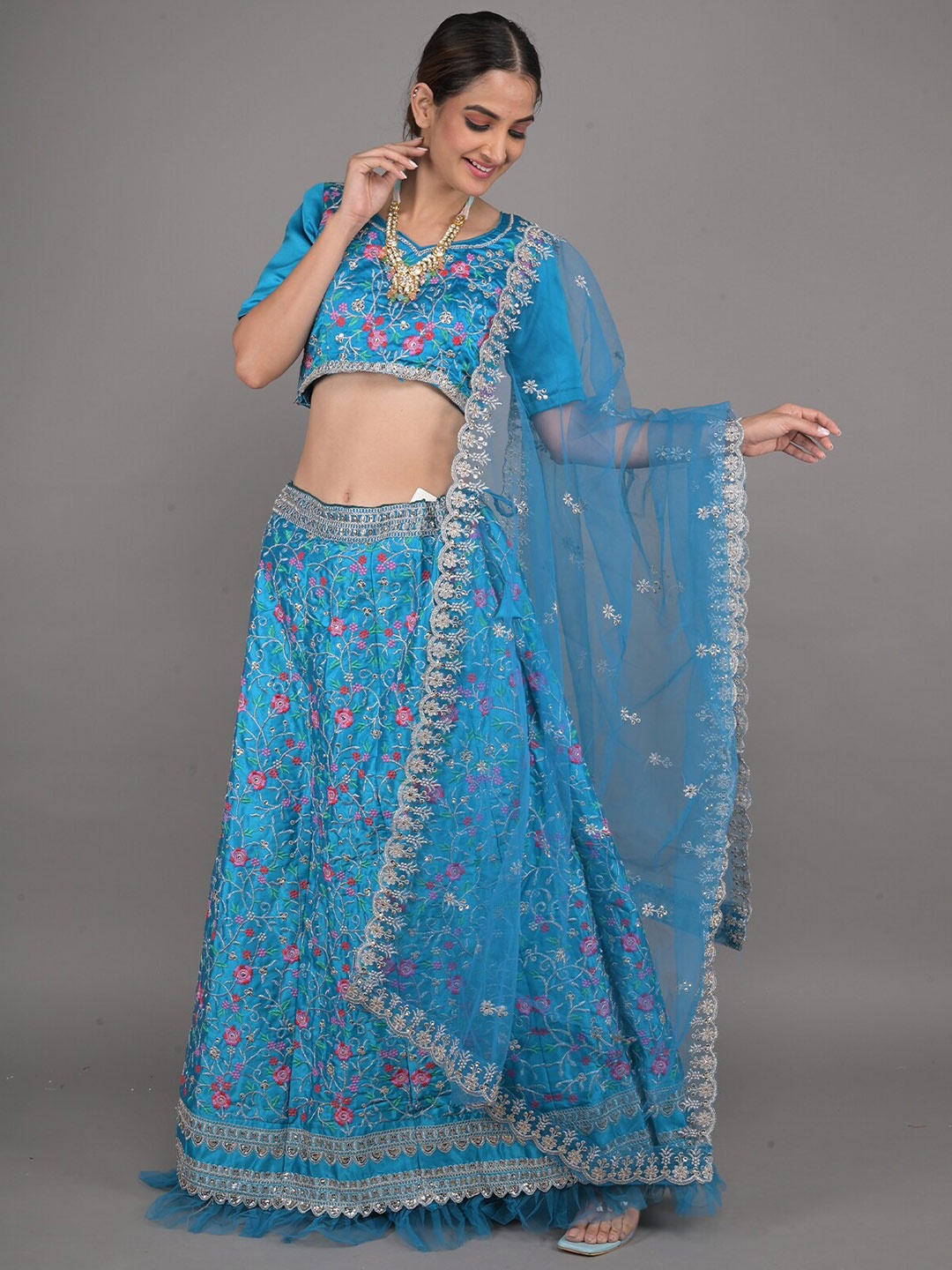 ODETTE Embroidered Sequinned Ready to Wear Satin Lehenga & Blouse With Dupatta, Blue
ODETTE Embroidered Sequinned Ready to Wear Satin Lehenga & Blouse With Dupatta, Blue