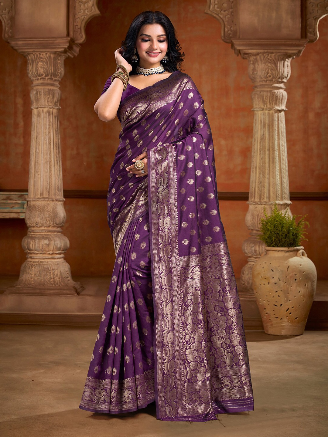 V3 FASHION STUDIO Ethnic Motifs Woven Design Zari Banarasi Saree With Blouse Piece, Purple
V3 FASHION STUDIO Ethnic Motifs Woven Design Zari Banarasi Saree With Blouse Piece, Purple